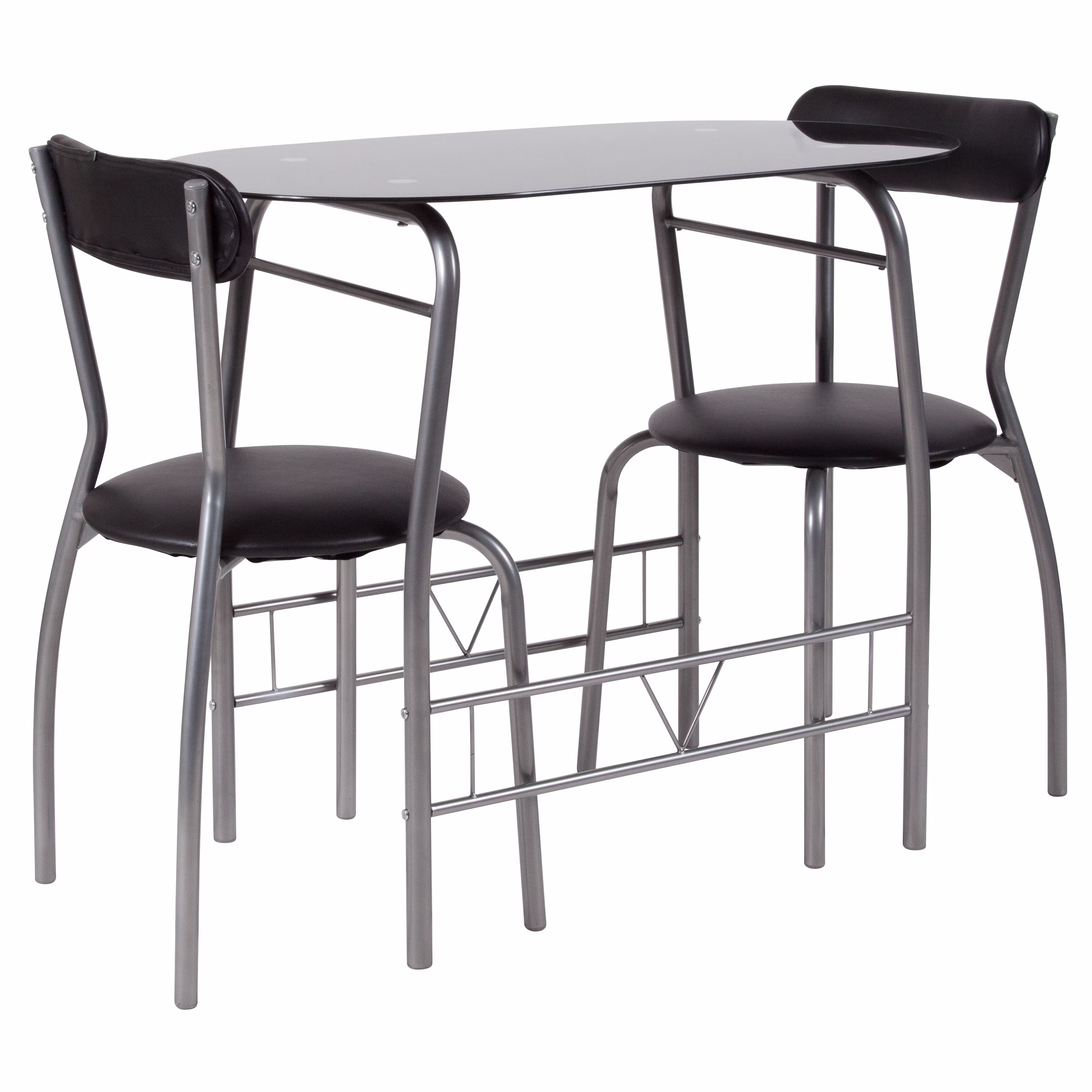 Flash Furniture Sutton 3 Piece Space-Saver Bistro Set with Black Glass Top Table and Black Vinyl Padded Chairs