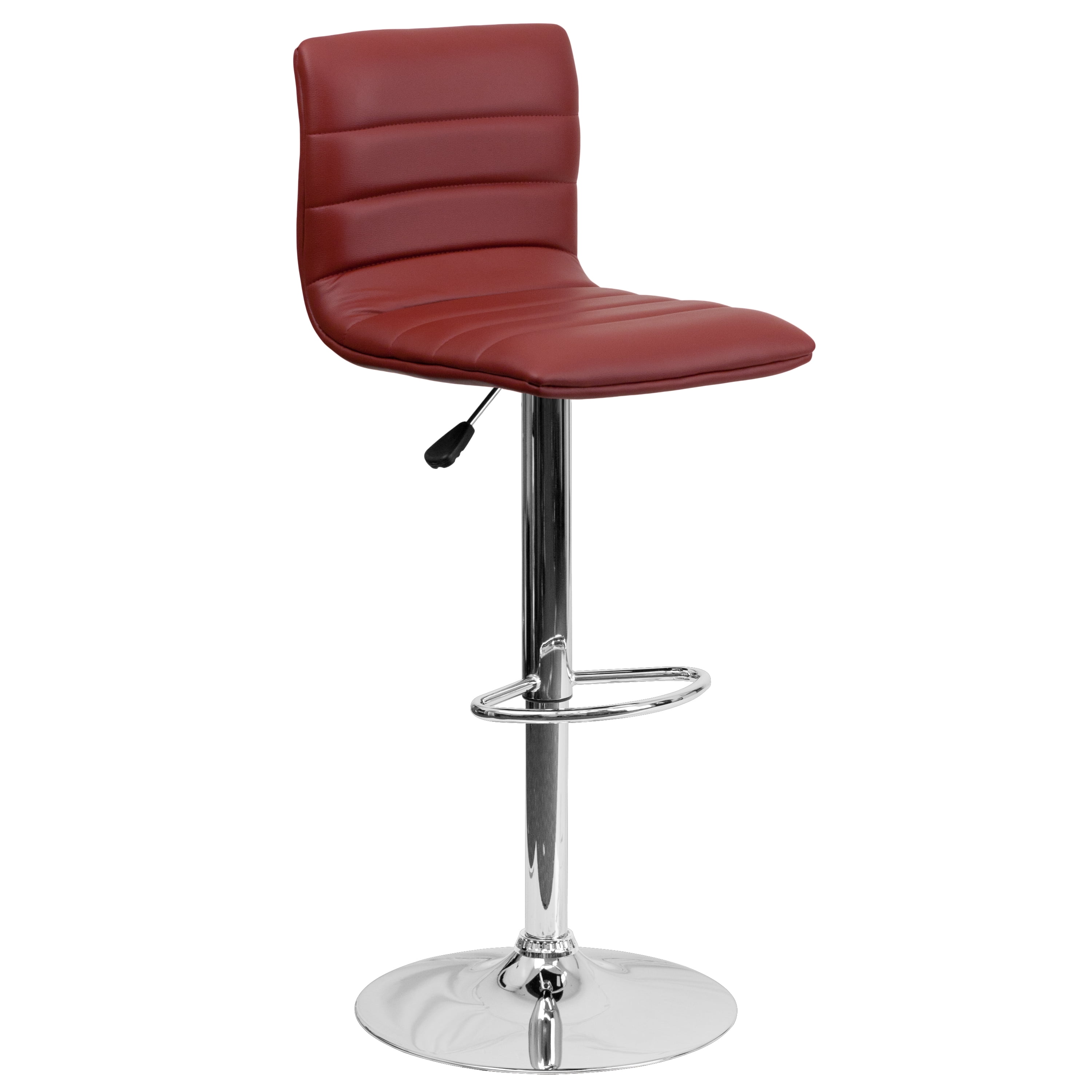 Flash Furniture Vincent Modern Burgundy Vinyl Adjustable Bar Stool with Back, Swivel Stool with Chrome Pedestal Base and Footrest