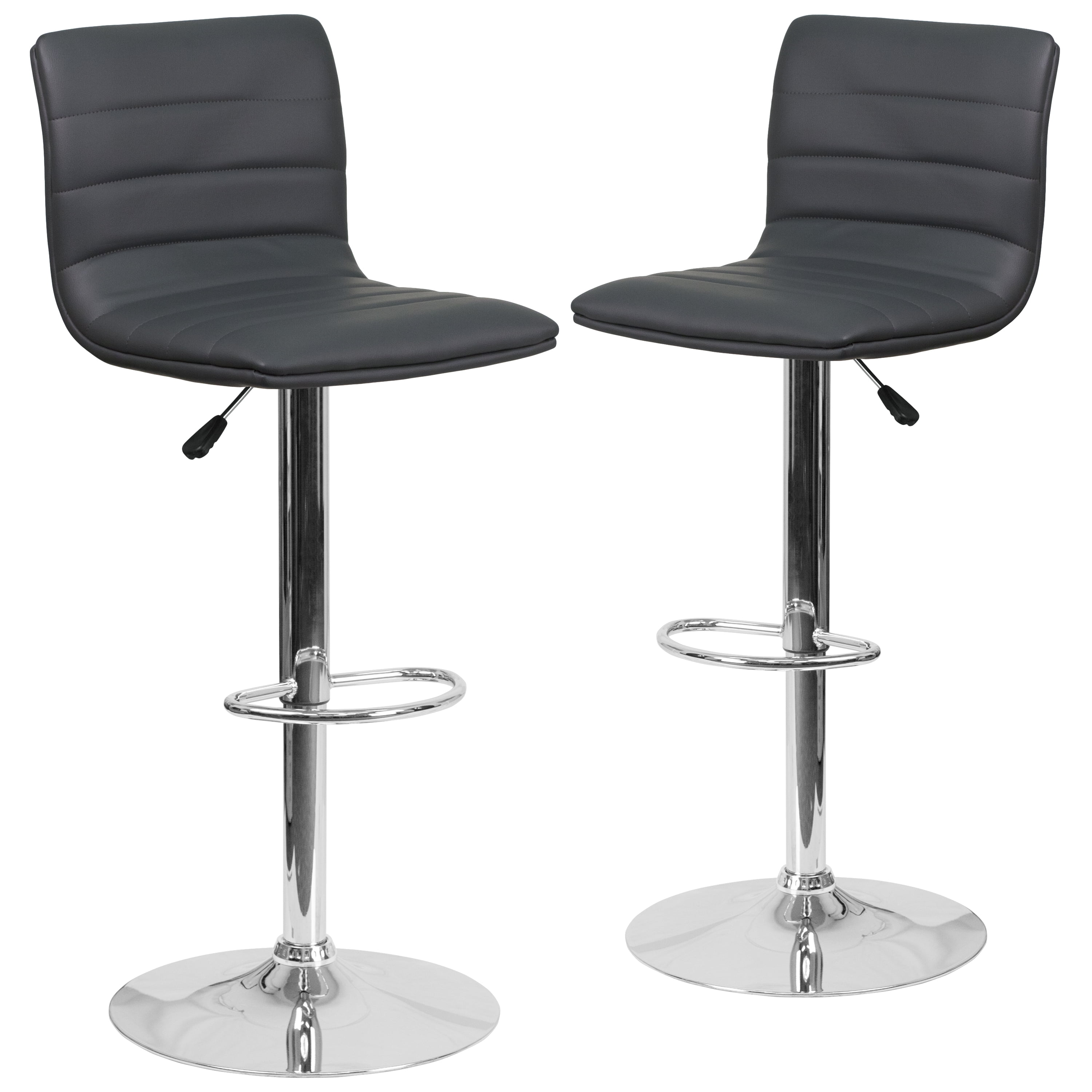 Flash Furniture Vincent 2 Pack Modern Gray Vinyl Adjustable Bar Stool with Back, Counter Height Swivel Stool with Chrome Pedestal Base