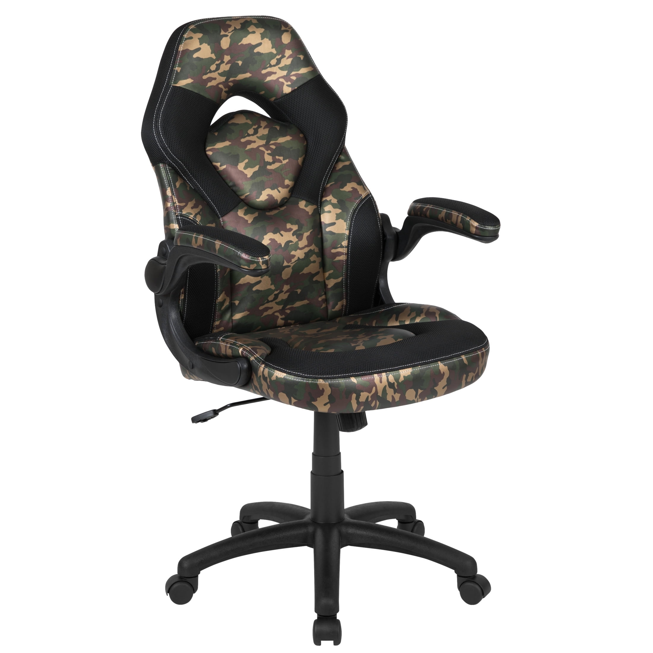 Flash Furniture X10 Gaming Chair, Racing Style Ergonomic Office Chair, Height Adjustable Swivel Computer Chair with Flip-Up Arms, Camouflage/Black LeatherSoft