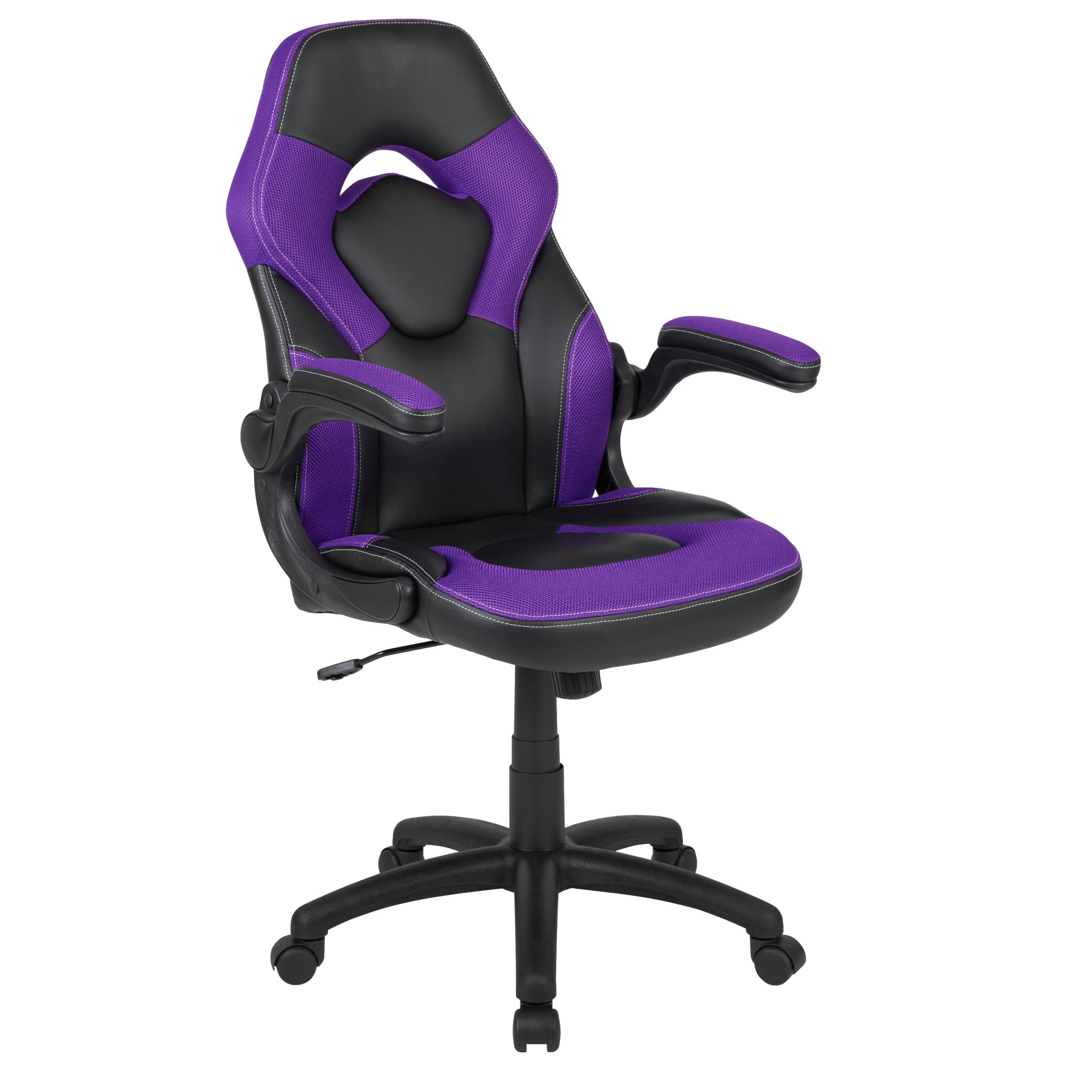 Flash Furniture X10 Gaming Chair, Racing Style Ergonomic Office Chair, Height Adjustable Swivel Computer Chair with Flip-Up Arms, Purple/Black LeatherSoft