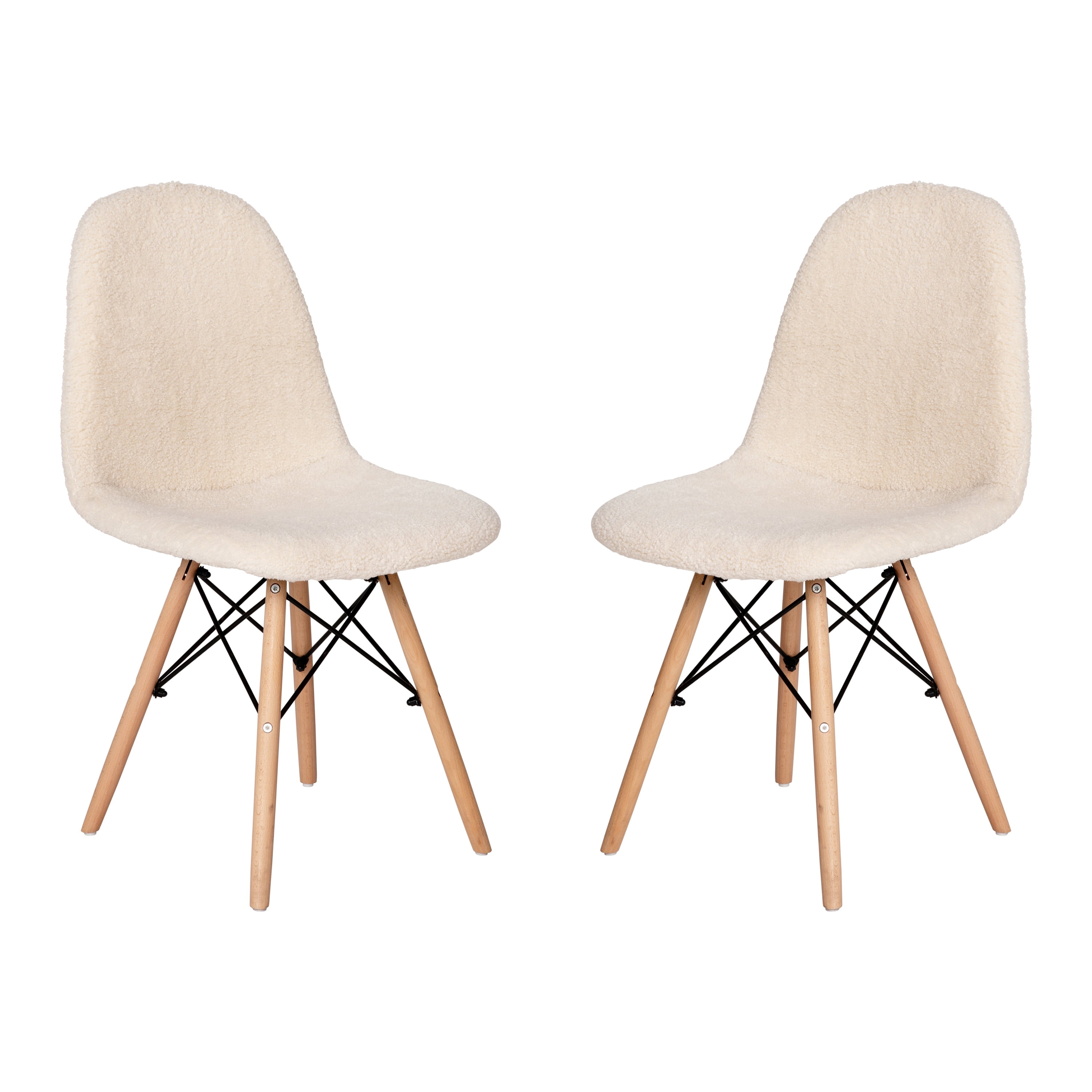 Flash Furniture Zula Collection Modern Sponge Solid Print Scoop Armless Chair, Off-White Set of 2