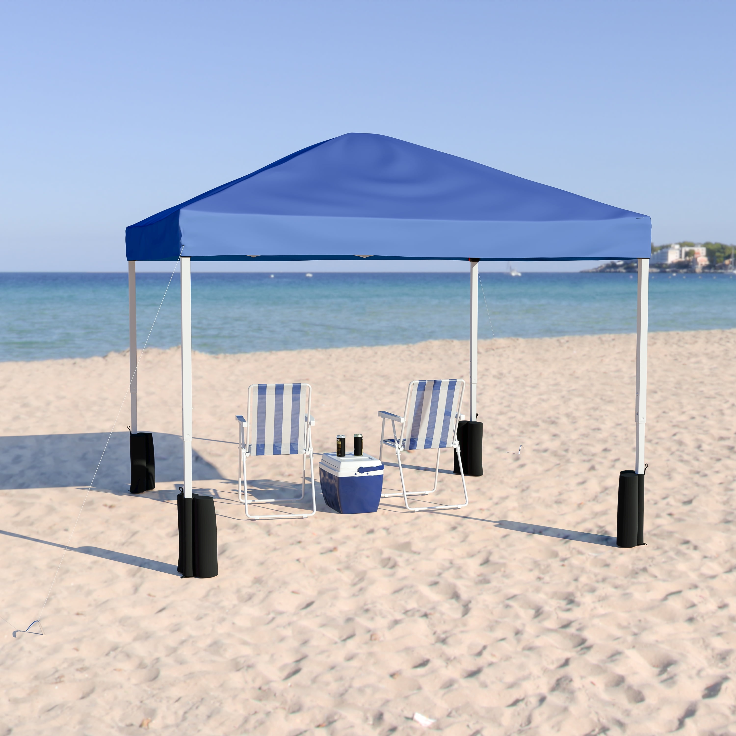 Flash Furniture 10'x10' Blue Pop Up Event Straight Leg Canopy Tent with Sandbags and Wheeled Case