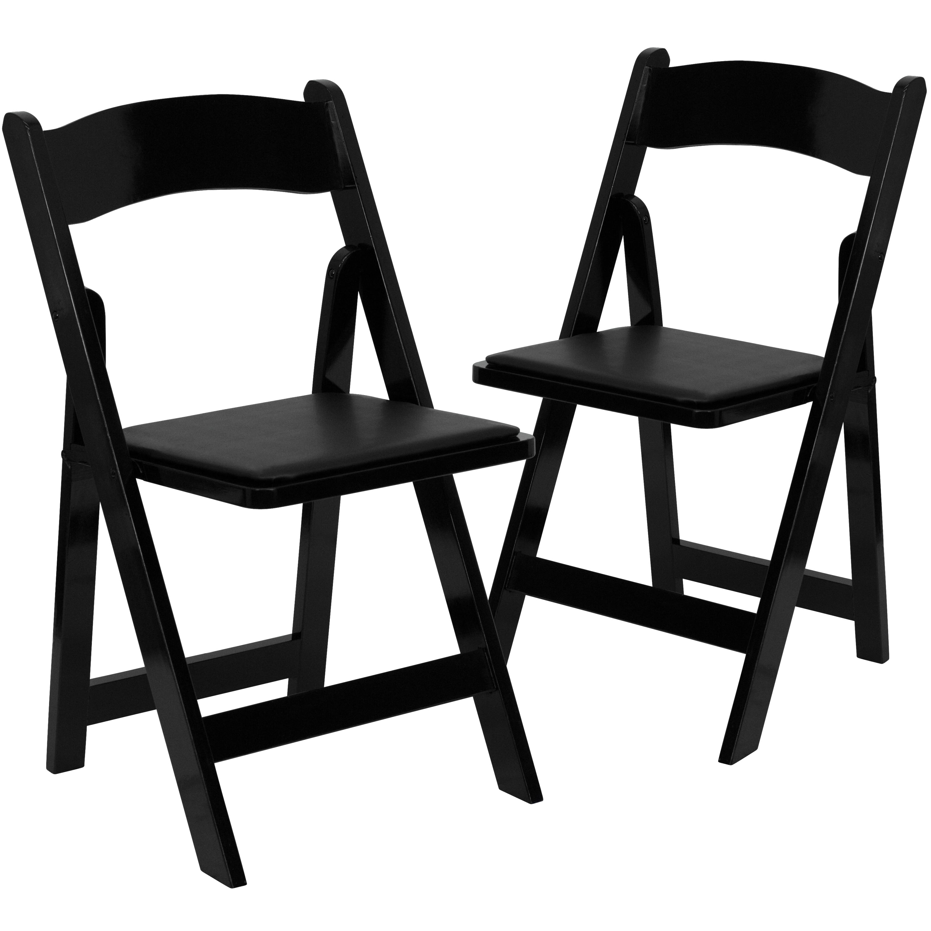 Flash Furniture 2 Pack HERCULES Series Black Wood Folding Chair with Vinyl Padded Seat