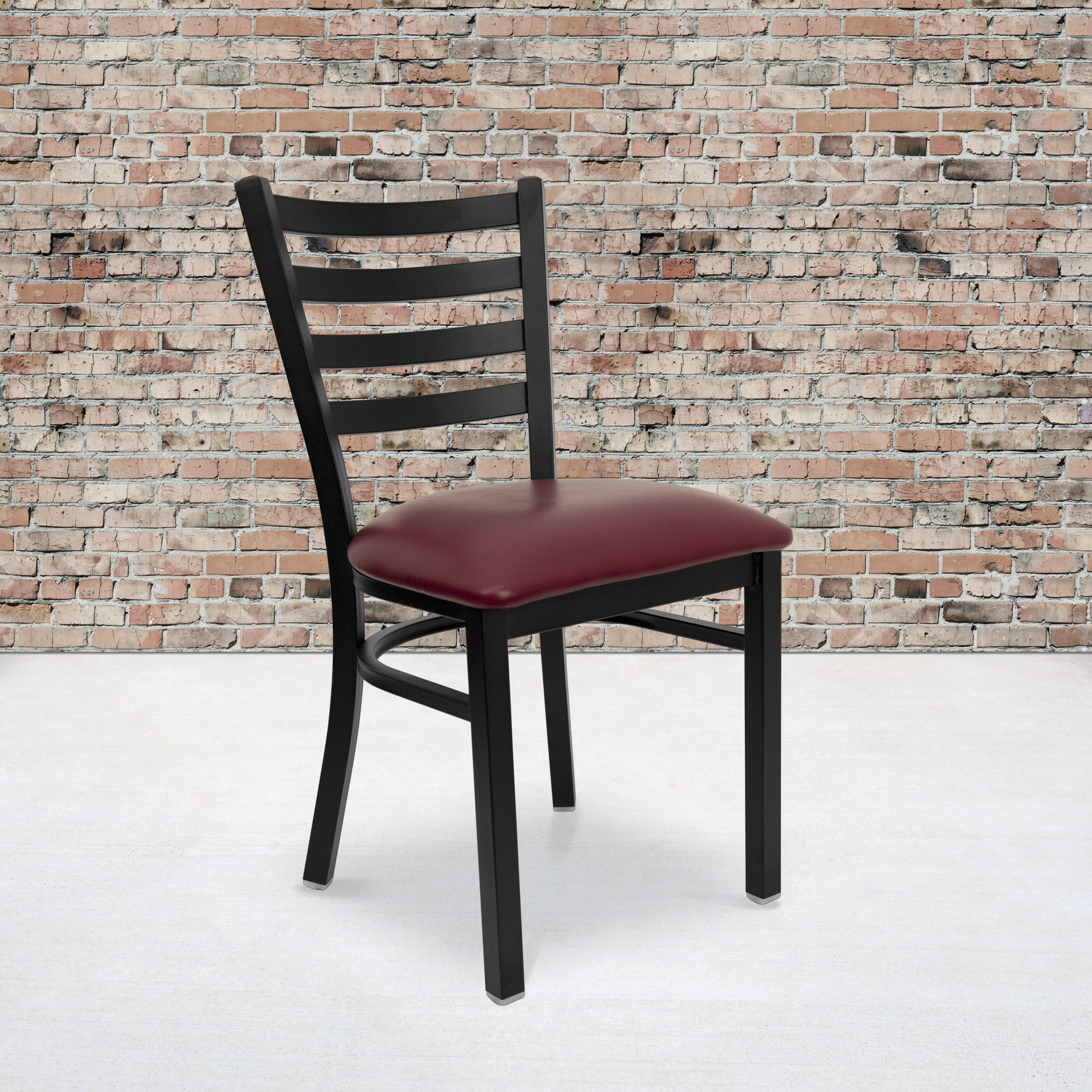 Flash Furniture 2 Pack HERCULES Series Black Ladder Back Metal Restaurant Chair - Burgundy Vinyl Seat