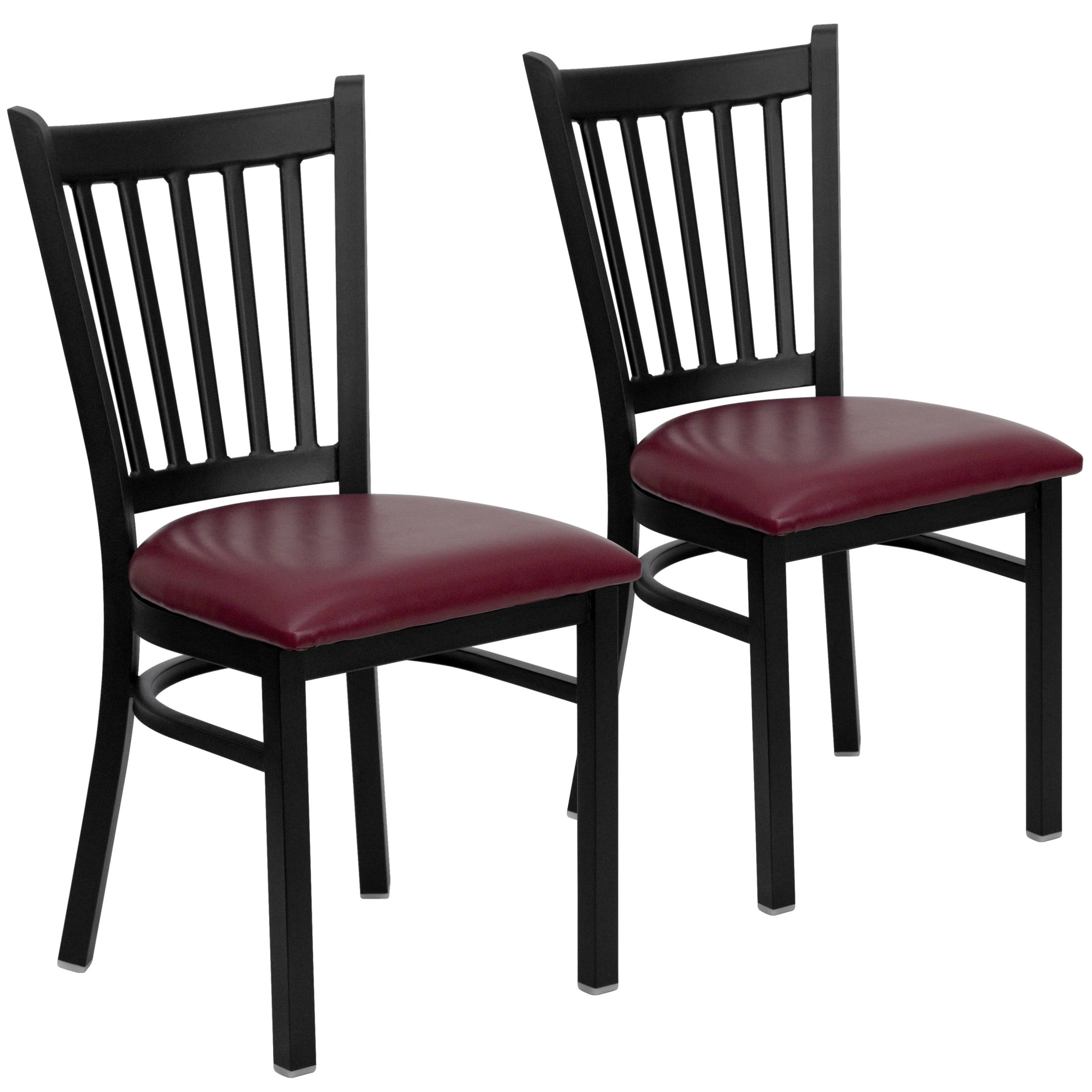 Flash Furniture 2 Pack HERCULES Series Black Vertical Back Metal Restaurant Chair - Burgundy Vinyl Seat