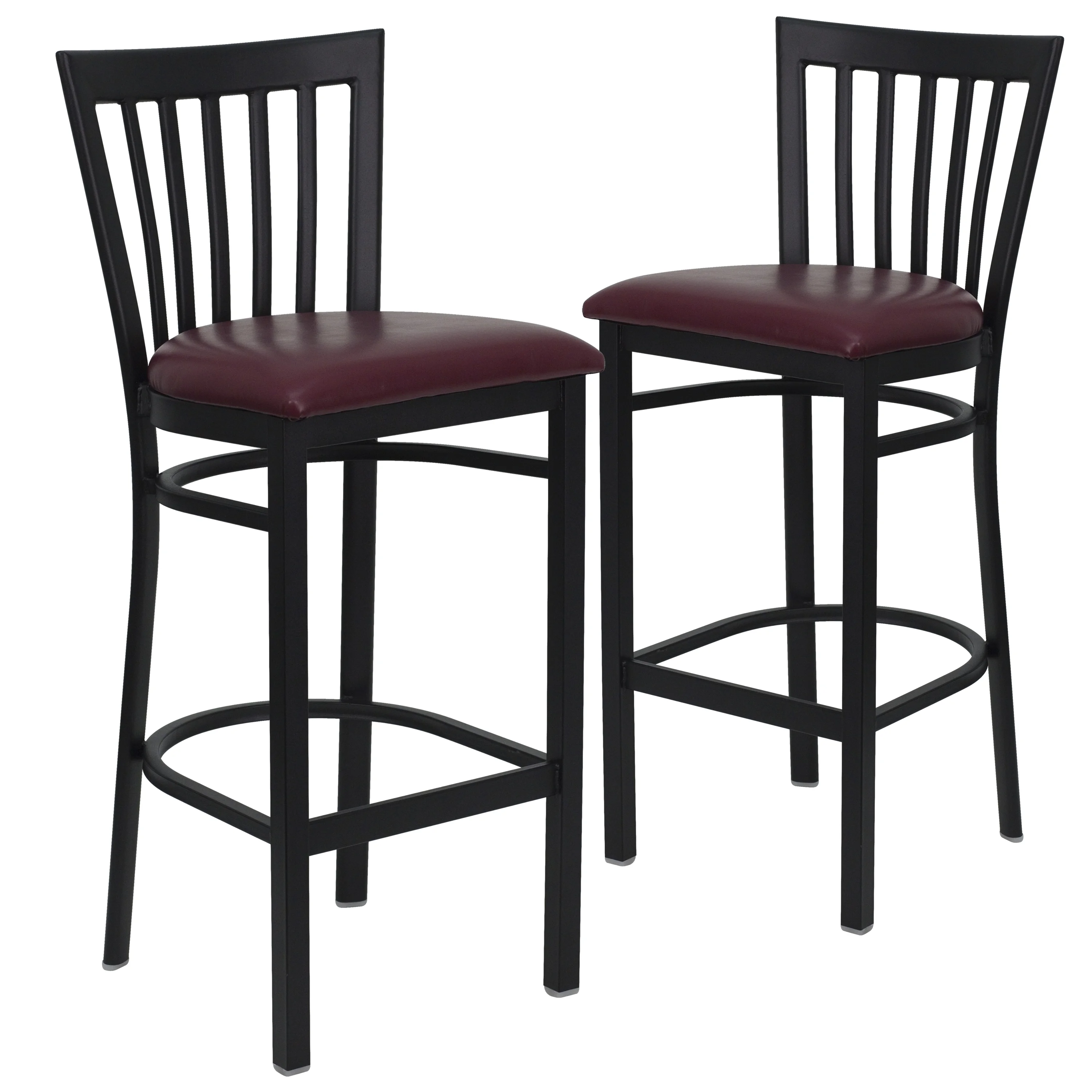 Flash Furniture 2 Pk. HERCULES Series Black School House Back Metal Restaurant Barstool - Burgundy Vinyl Seat