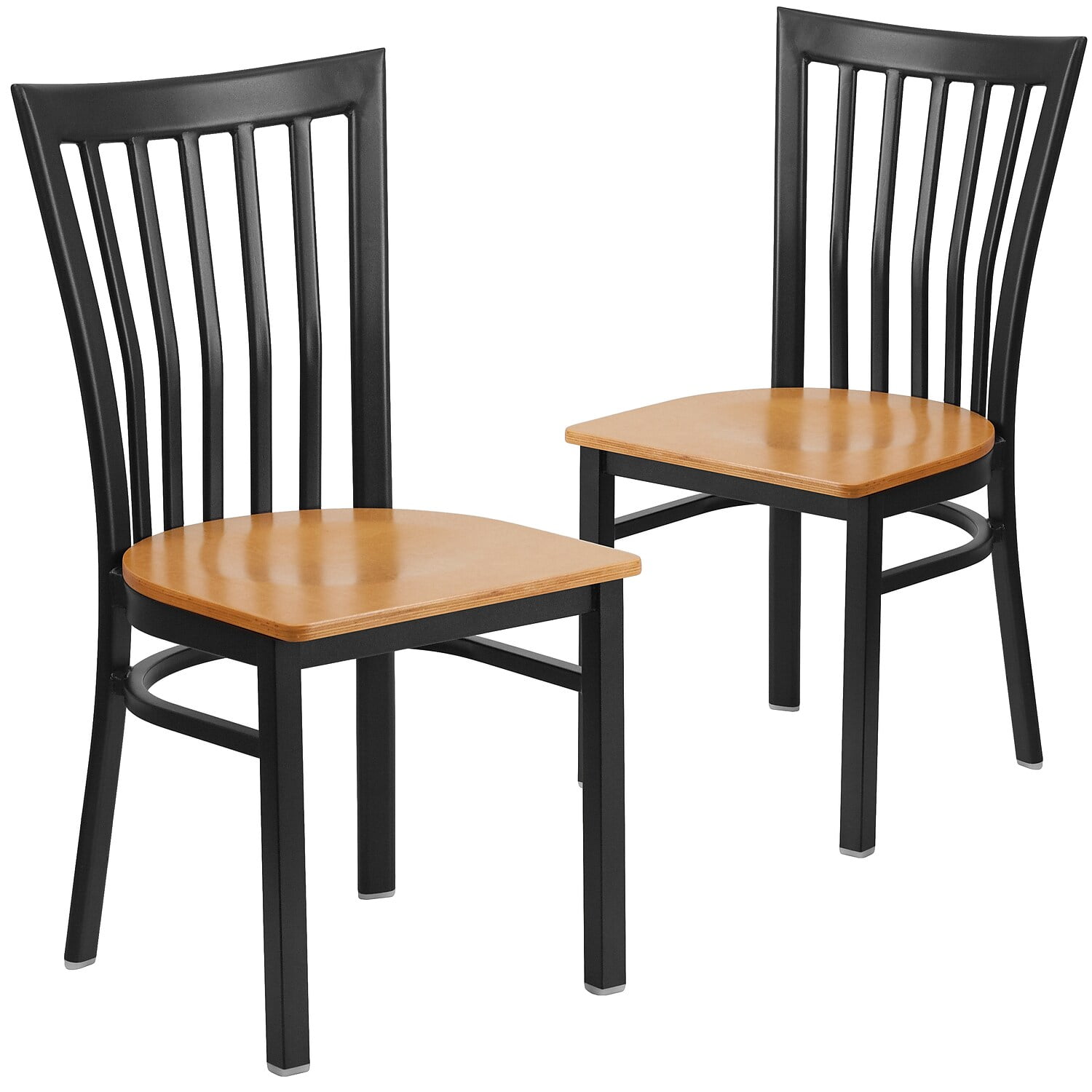 Flash Furniture 2 Pk. HERCULES Series Black School House Back Metal Restaurant Chair - Natural Wood Seat