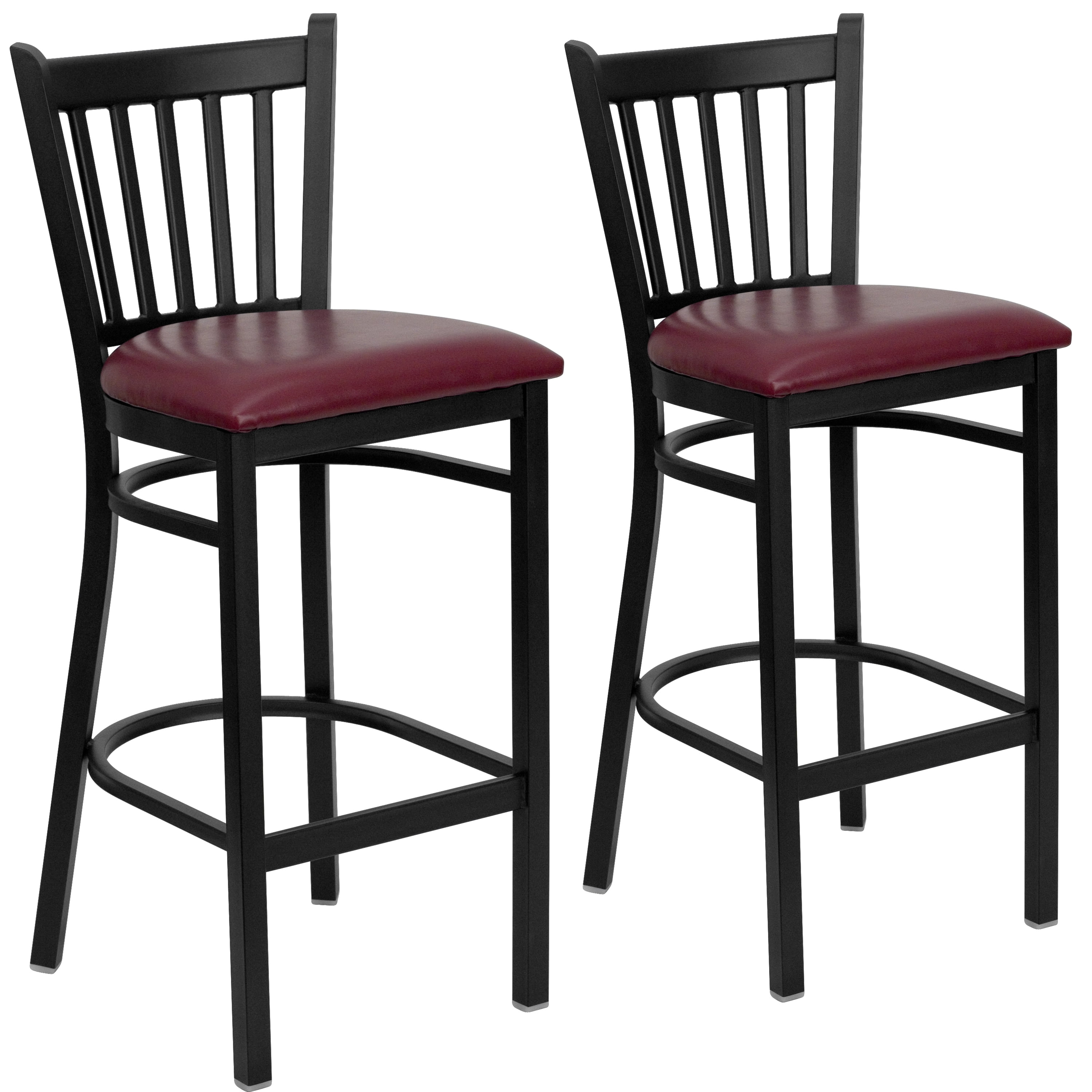 Flash Furniture 2 Pk. HERCULES Series Black Vertical Back Metal Restaurant Barstool - Burgundy Vinyl Seat