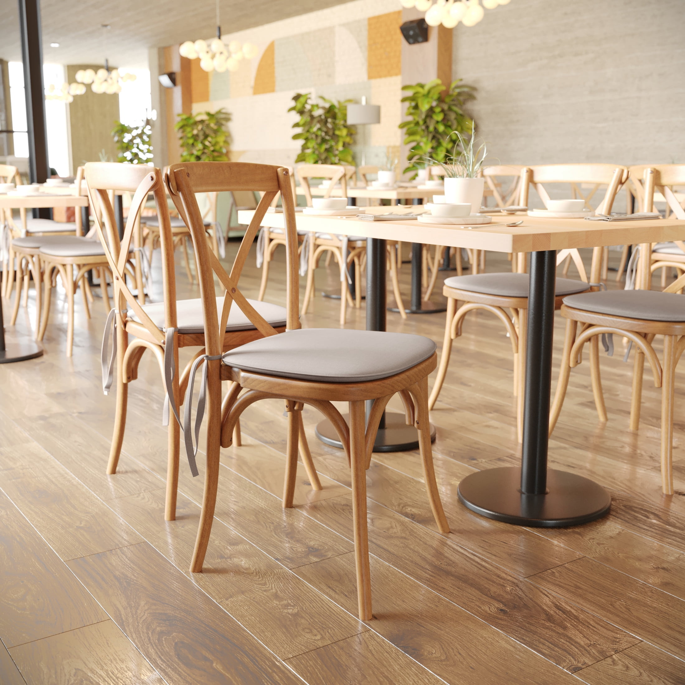 Flash Furniture 2 Pk. HERCULES Series Oak Cross Back Chair with Cushion