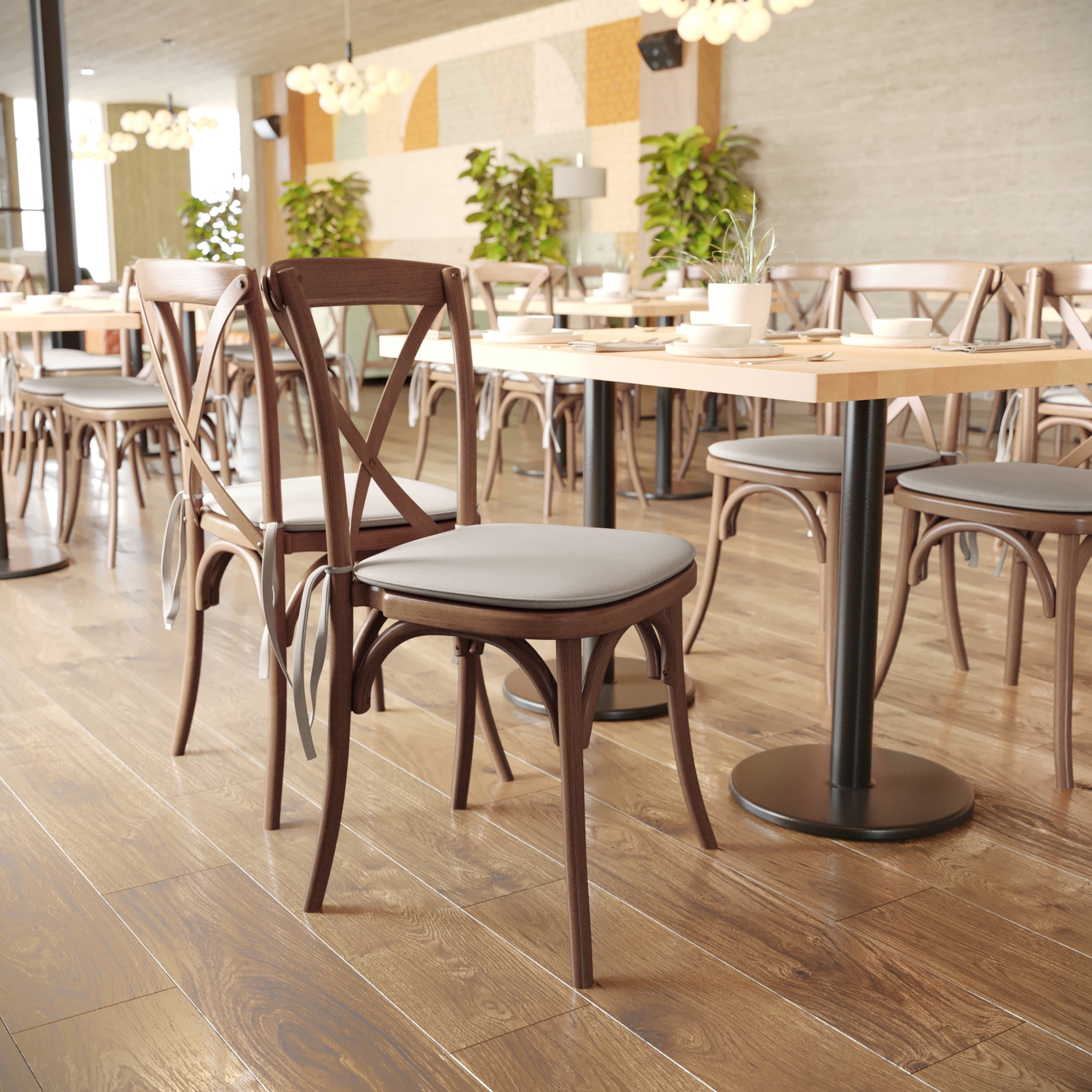 Flash Furniture 2 Pk. HERCULES Series Pecan Cross Back Chair with Cushion