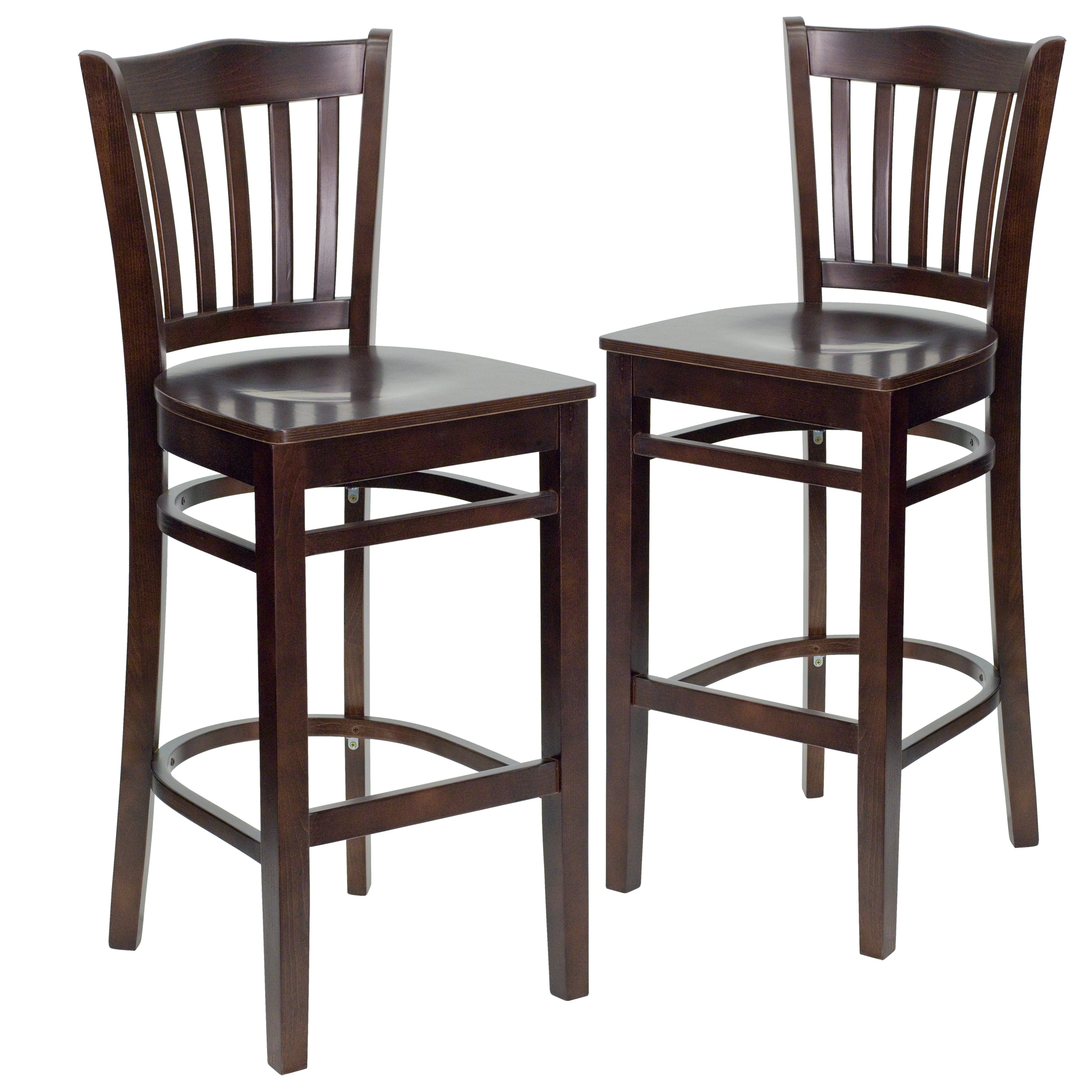 Flash Furniture 2 Pk. HERCULES Series Vertical Slat Back Walnut Wood Restaurant Barstool