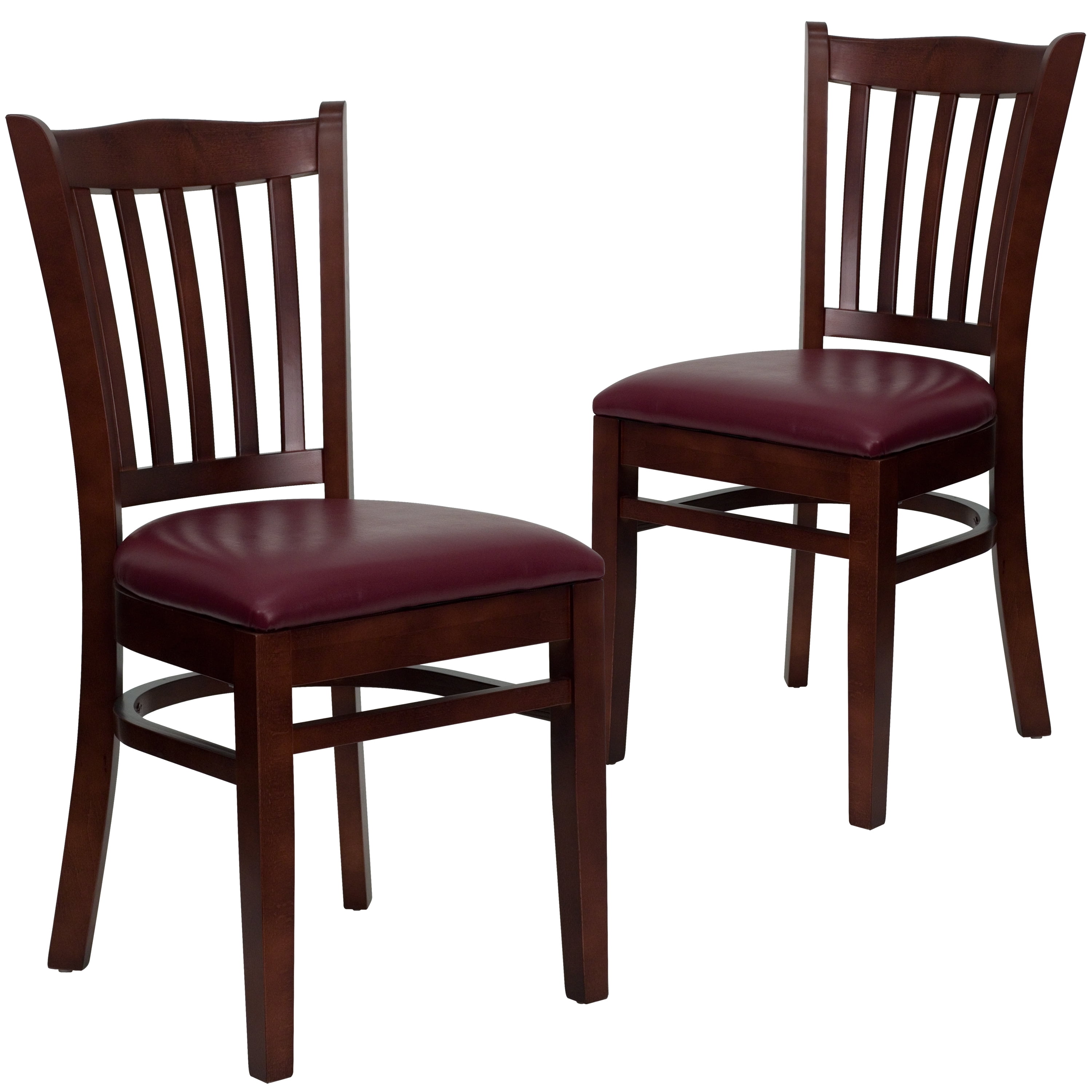 Flash Furniture 2 Pk. HERCULES Series Vertical Slat Back Mahogany Wood Restaurant Chair - Burgundy Vinyl Seat