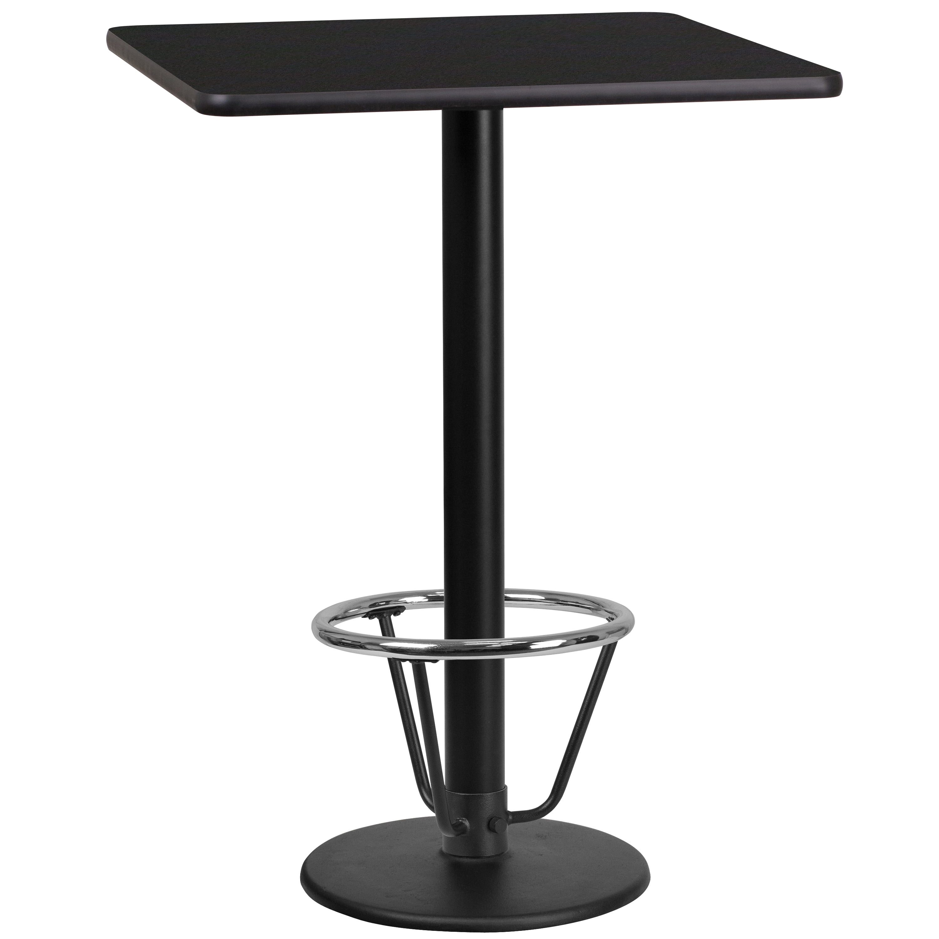 Flash Furniture 24'' Square Black Laminate Table Top with 18'' Round Bar Height Table Base and Foot Ring