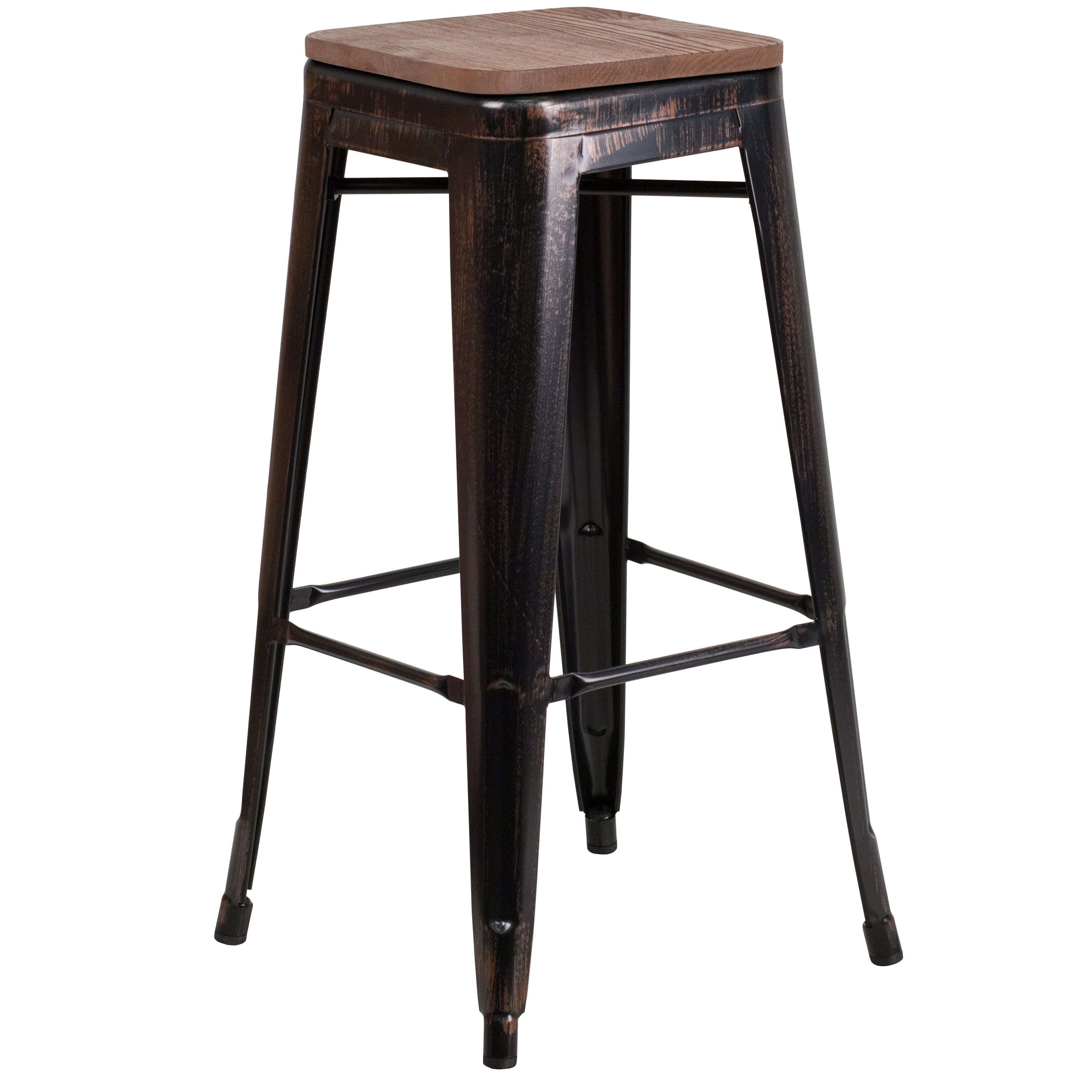 Flash Furniture 30" High Backless Black-Antique Gold Metal Barstool with Square Wood Seat