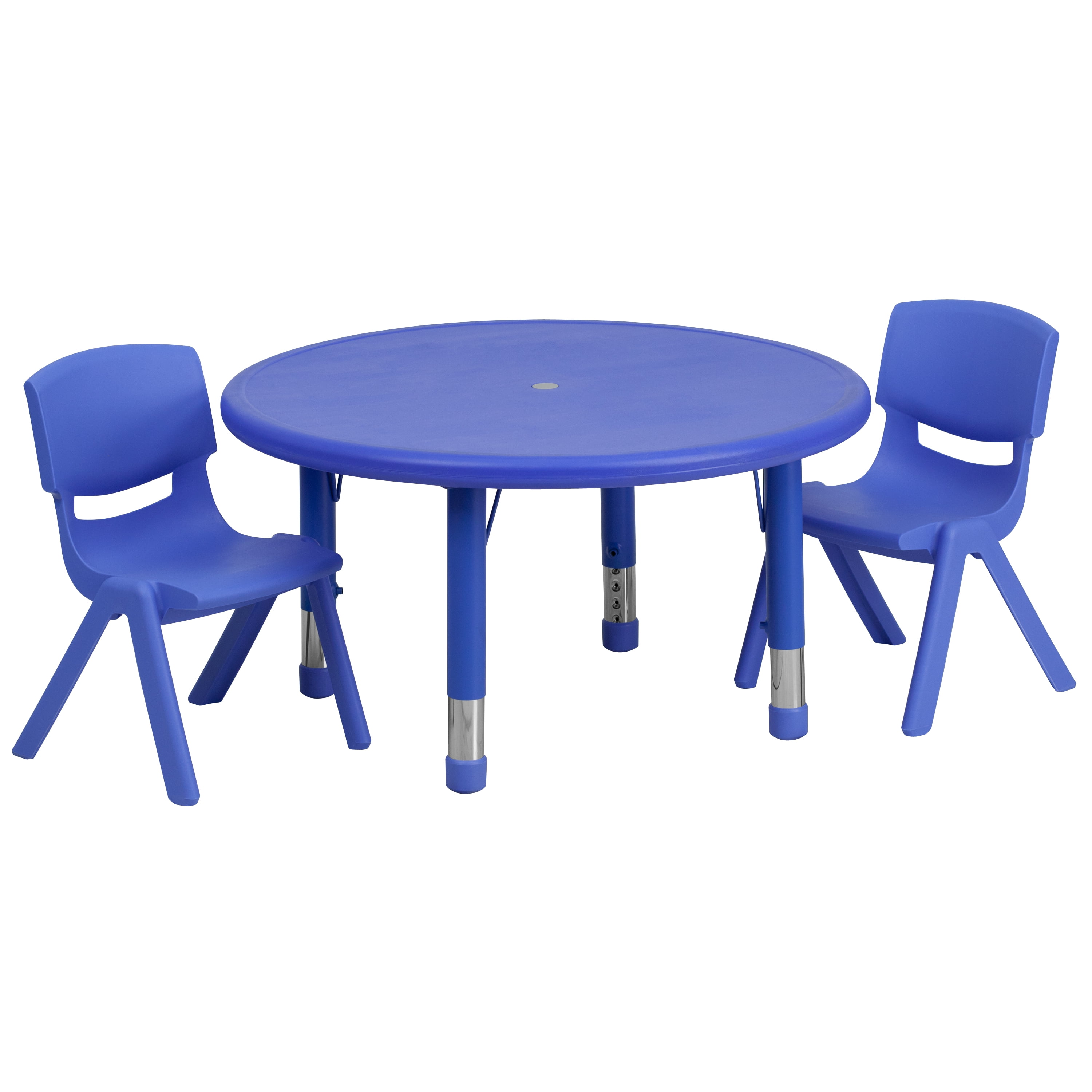 Flash Furniture 33'' Round Blue Plastic Height Adjustable Activity Table Set with 2 Chairs