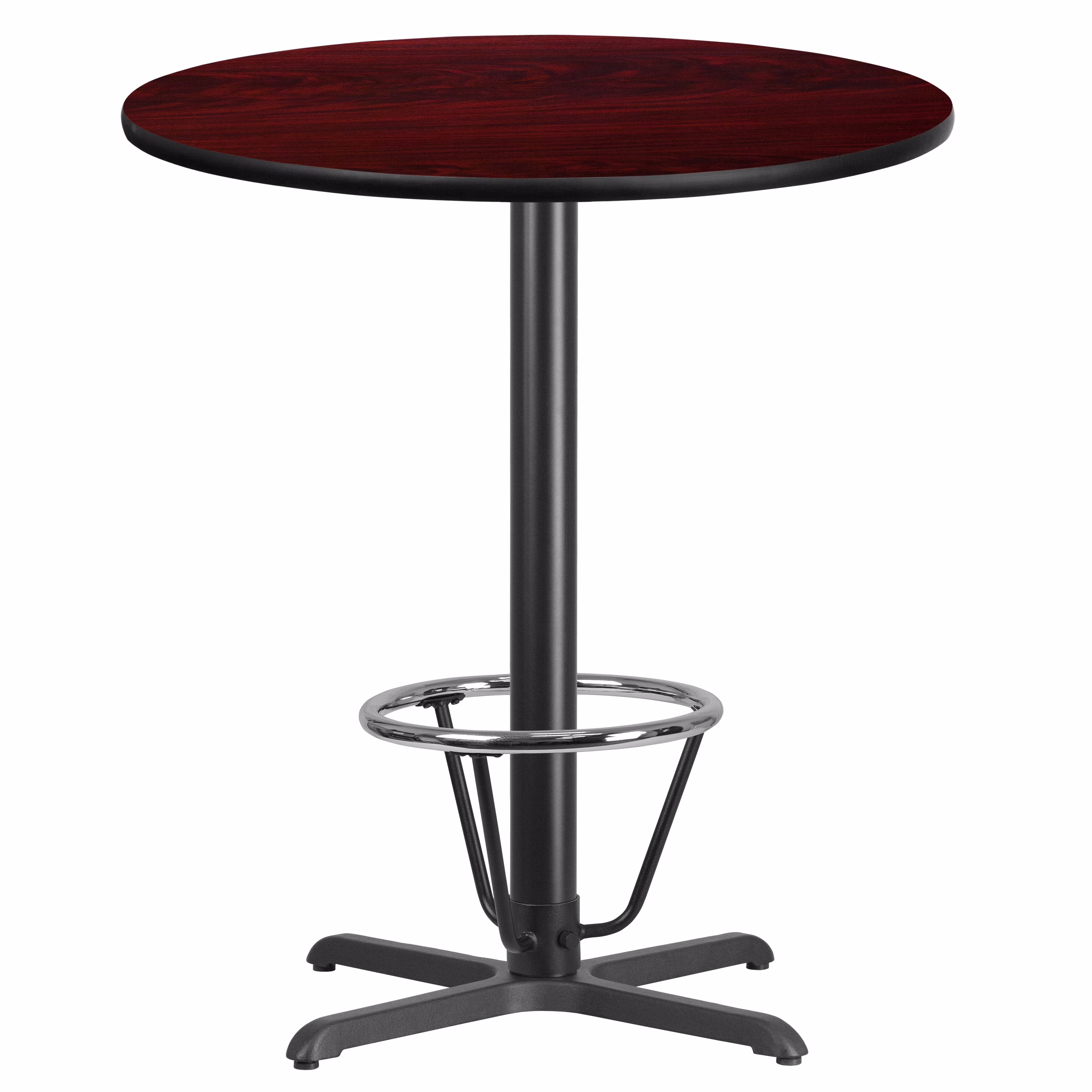 Flash Furniture 36'' Round Mahogany Laminate Table Top with 30'' x 30'' Bar Height Table Base and Foot Ring