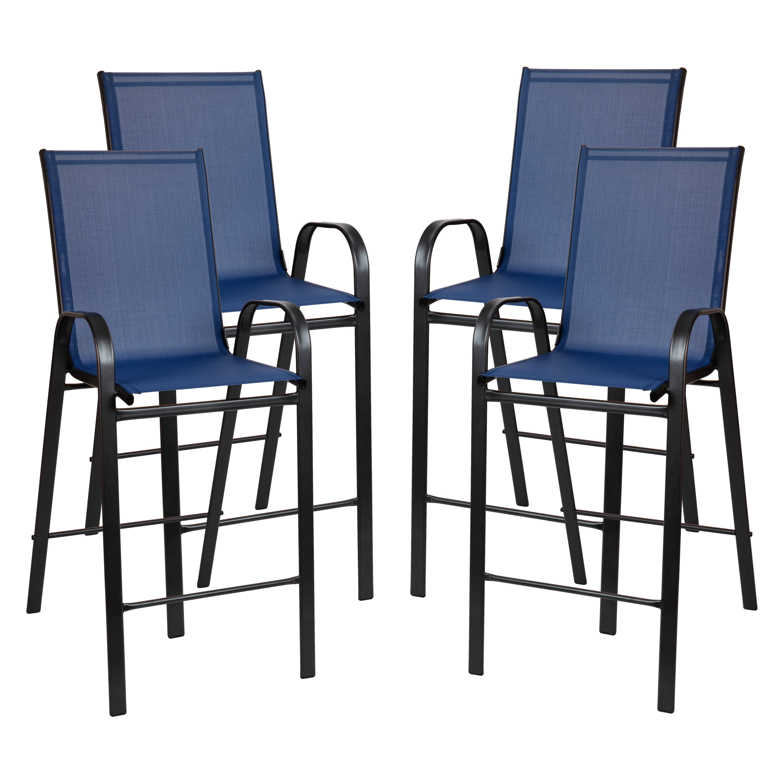 Flash Furniture 4 Pack Brazos Series Navy Outdoor Barstools with Flex Comfort Material and Metal Frame