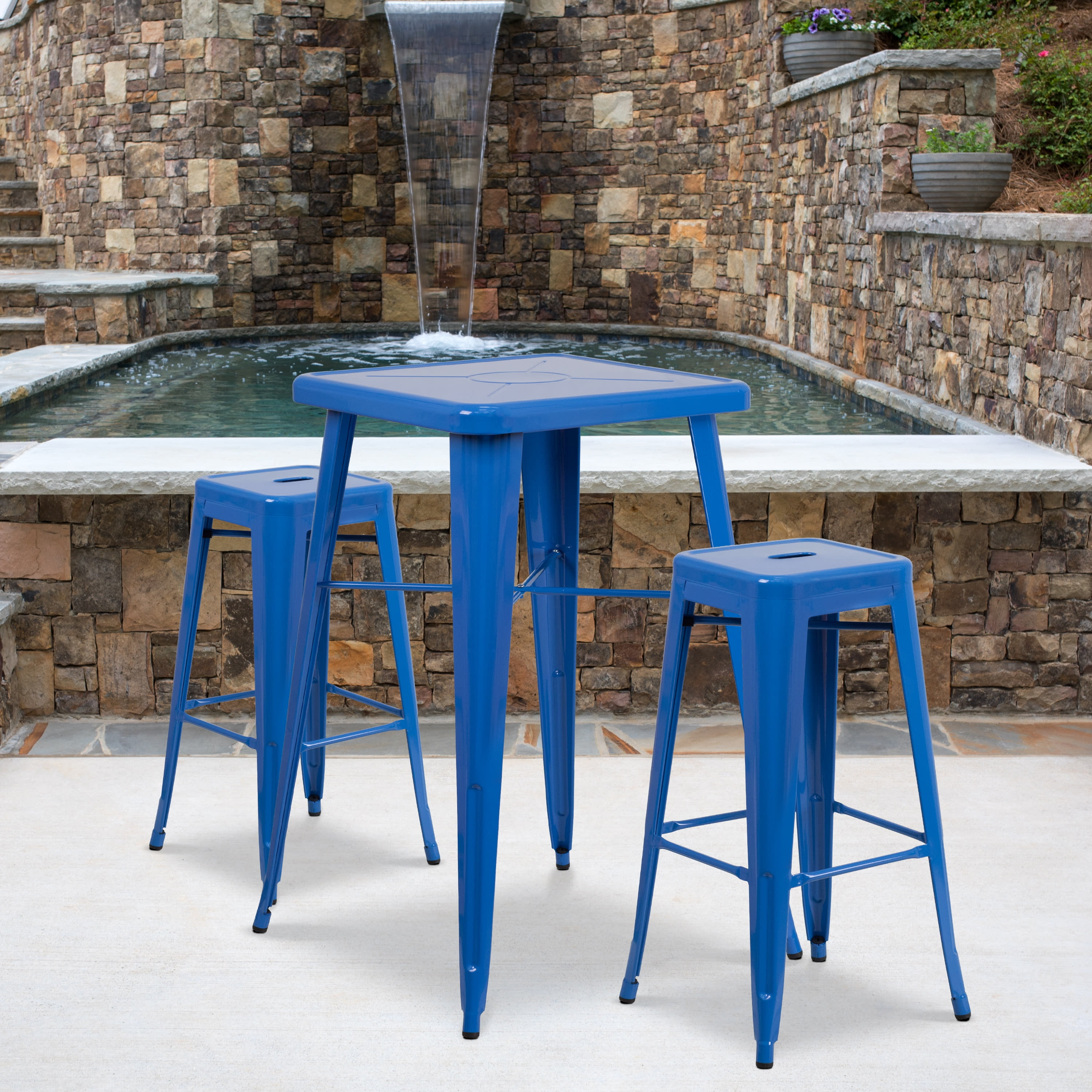 Flash Furniture 4 Pack Commercial Grade 30" High Backless Blue Metal Indoor-Outdoor Barstool with Square Seat