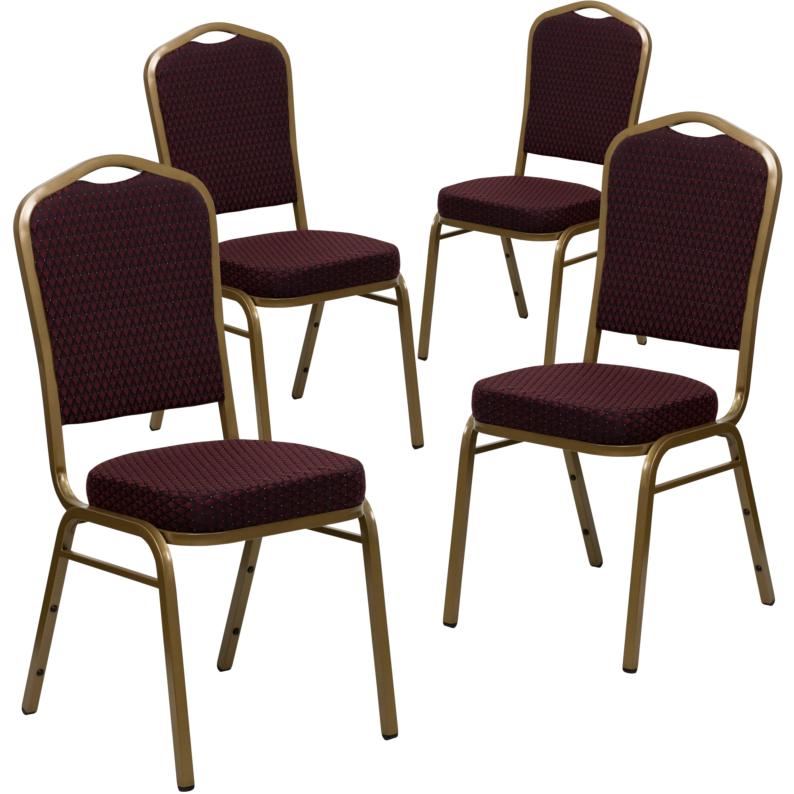 Flash Furniture 4 Pack HERCULES Series Crown Back Stacking Banquet Chair in Burgundy Patterned Fabric - Gold Frame