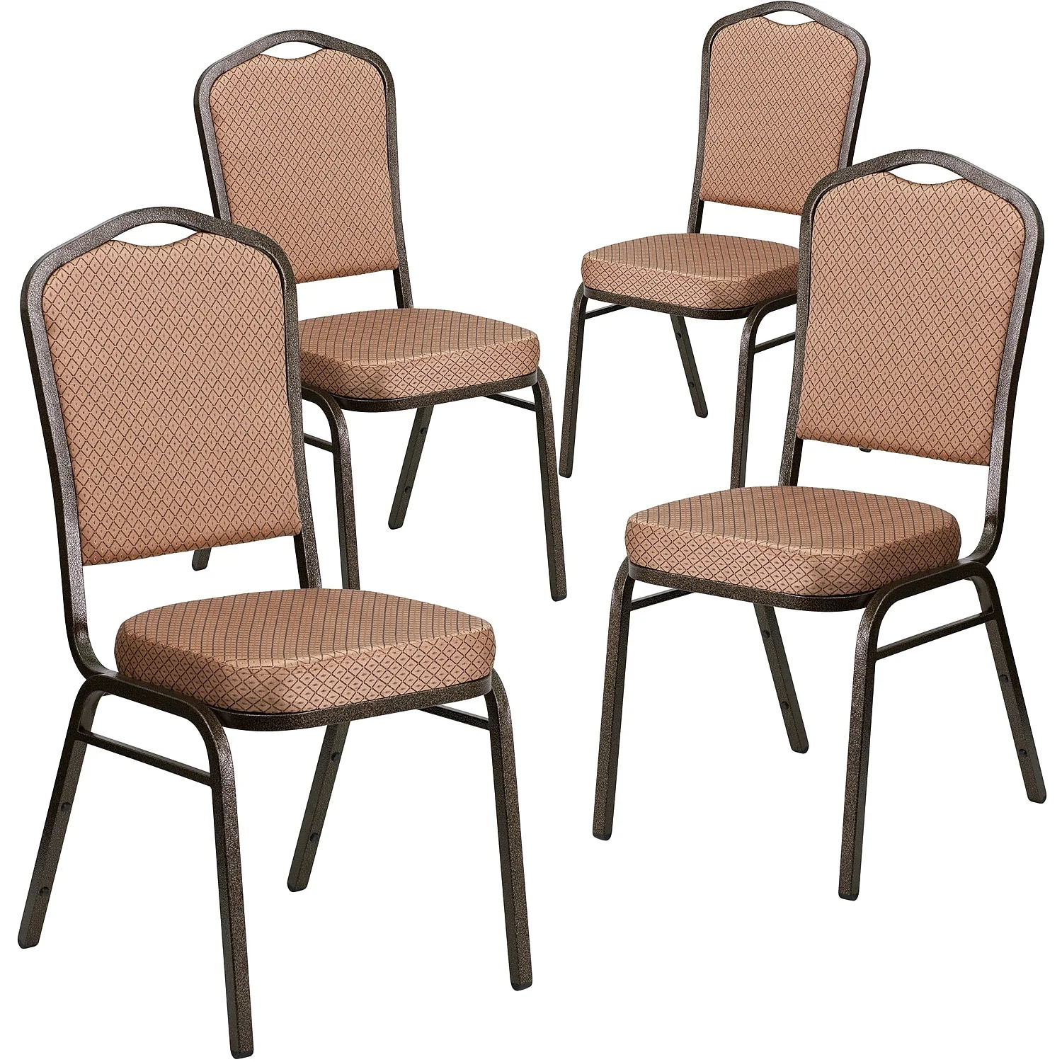 Flash Furniture 4 Pack HERCULES Series Crown Back Stacking Banquet Chair in Gold Diamond Patterned Fabric - Gold Vein Frame