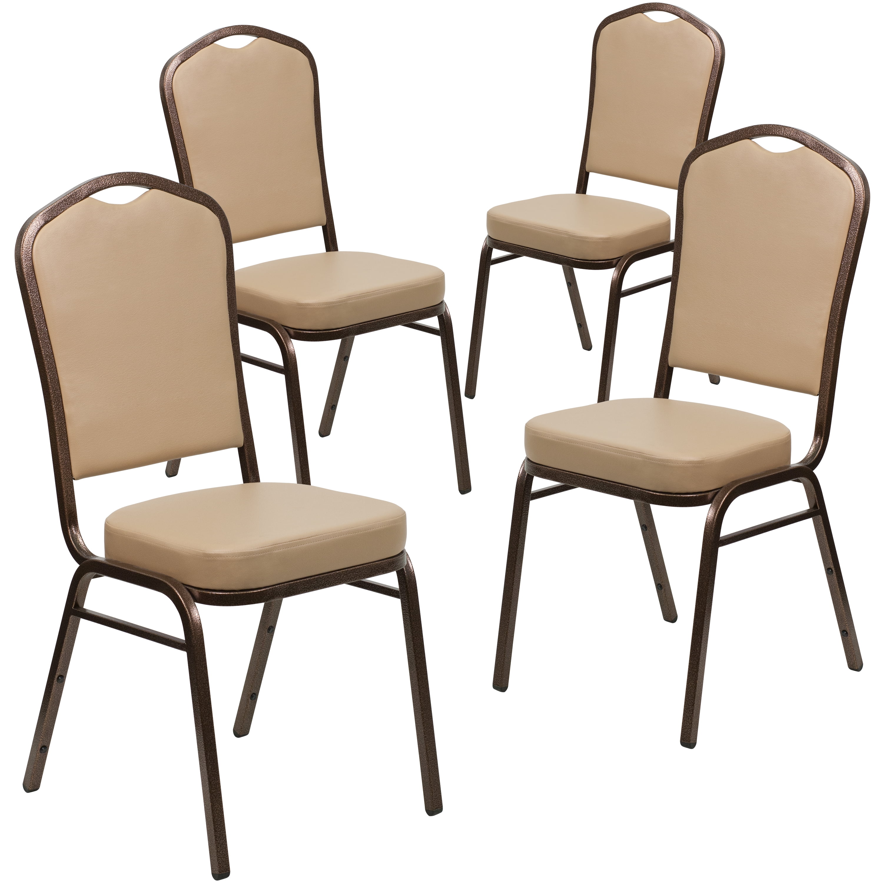 Flash Furniture 4 Pack HERCULES Series Crown Back Stacking Banquet Chair in Tan Vinyl - Copper Vein Frame