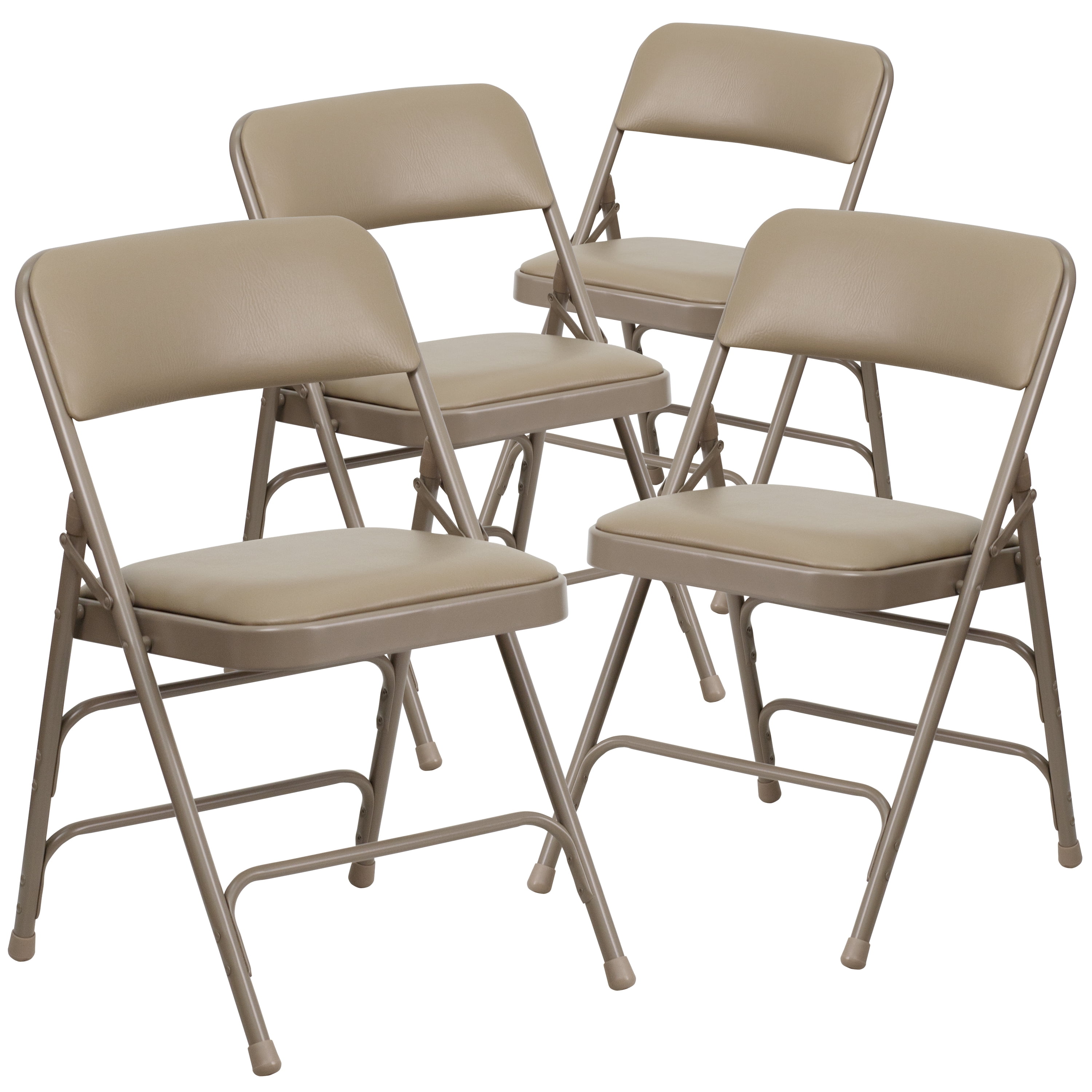 Flash Furniture 4 Pack HERCULES Series Curved Triple Braced & Double Hinged Beige Vinyl Metal Folding Chair