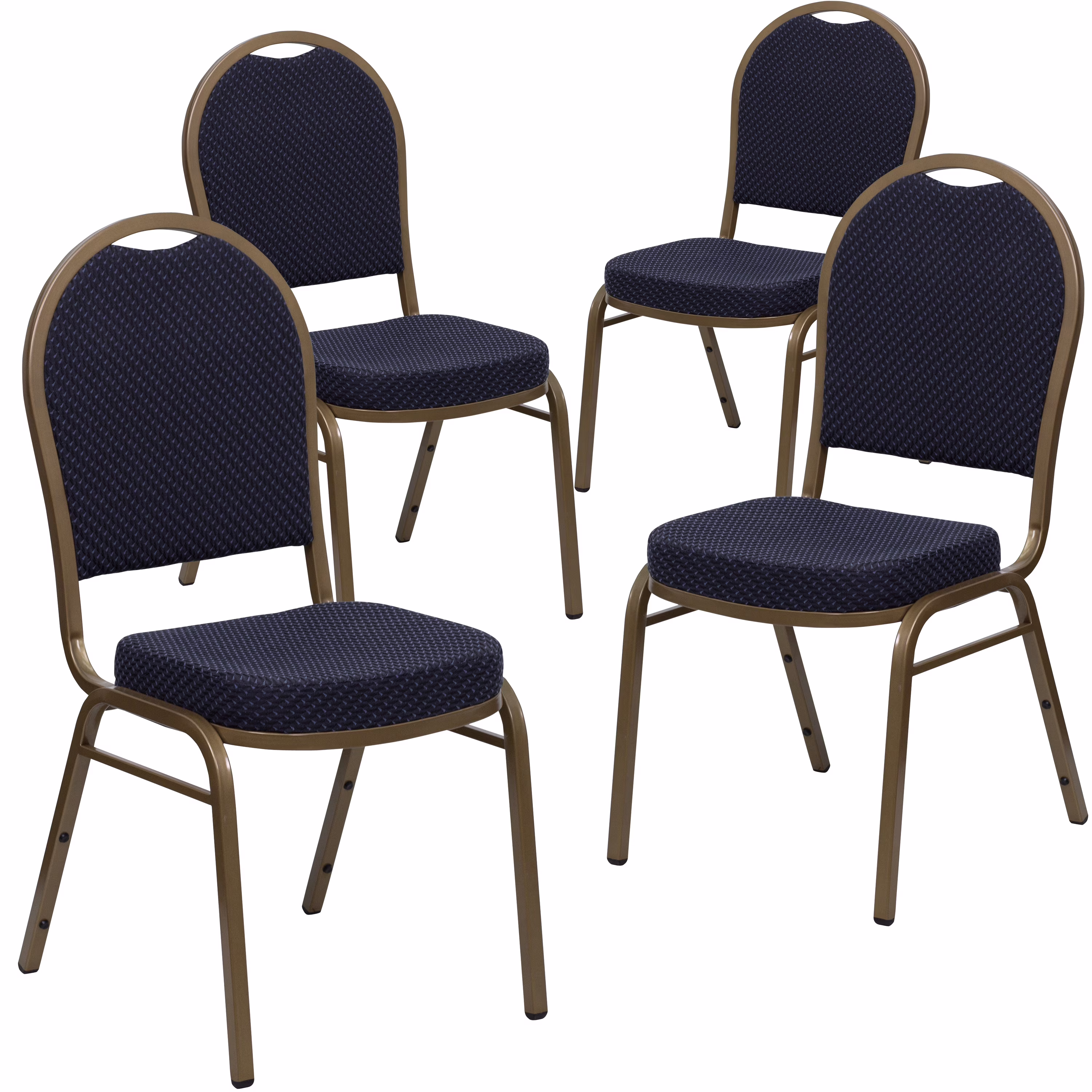 Flash Furniture 4 Pack HERCULES Series Dome Back Stacking Banquet Chair in Navy Patterned Fabric - Gold Frame