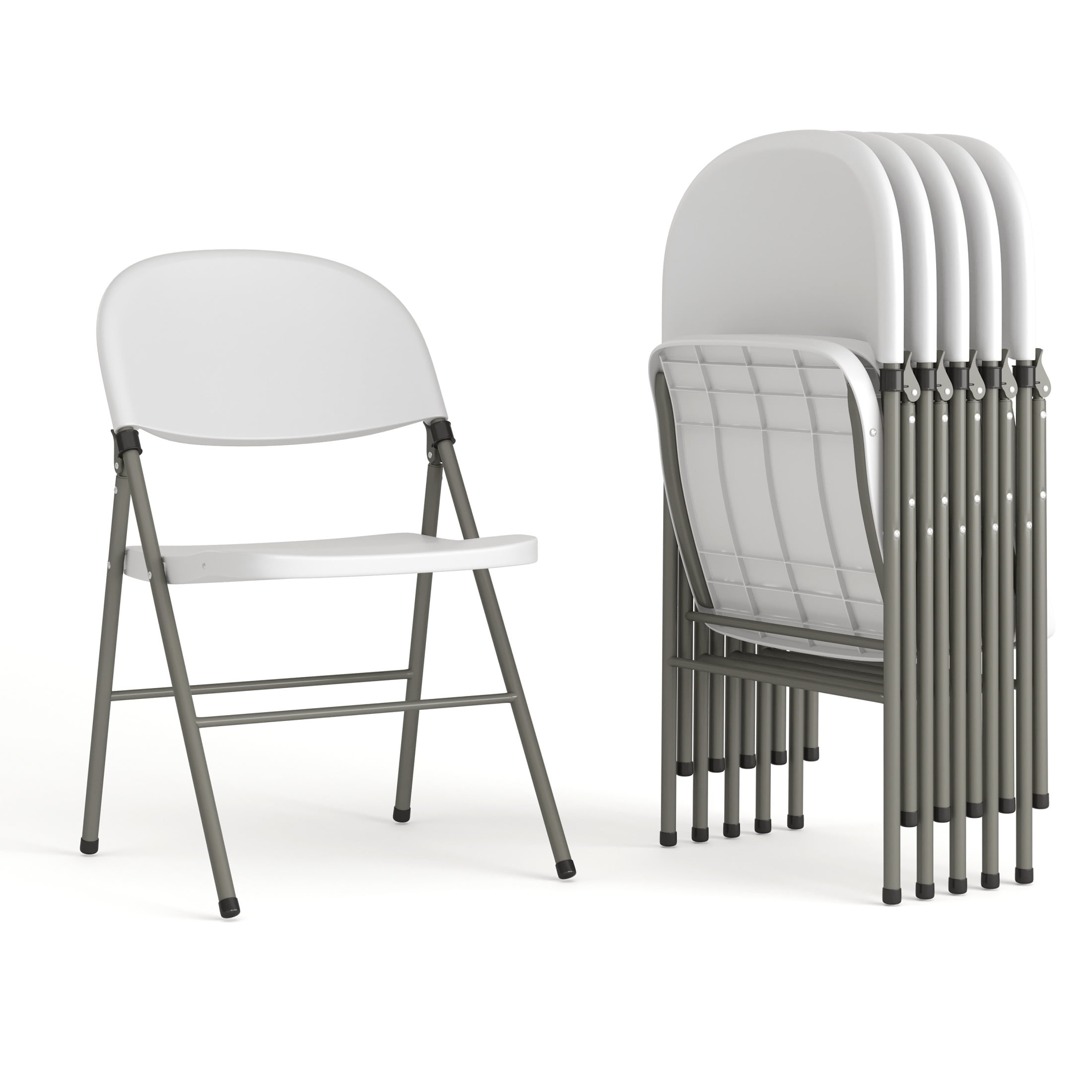 Flash Furniture 6 Pack HERCULES Series 330 lb. Capacity White Plastic Folding Chair with Gray Frame