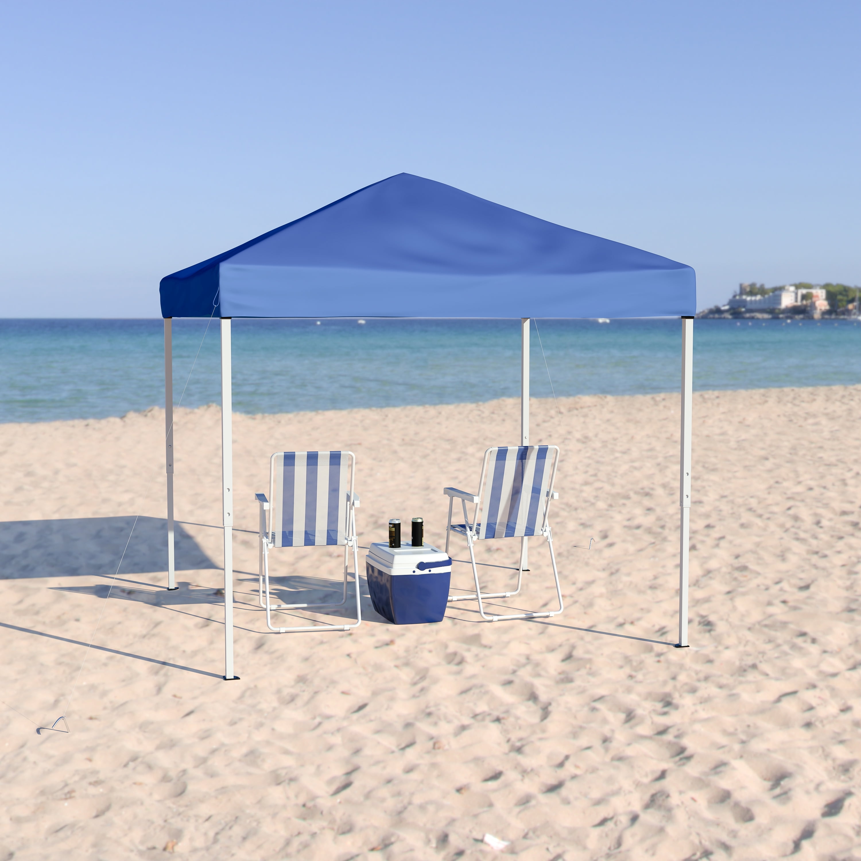 Flash Furniture 8'x8' Blue Outdoor Pop Up Event Slanted Leg Canopy Tent with Carry Bag