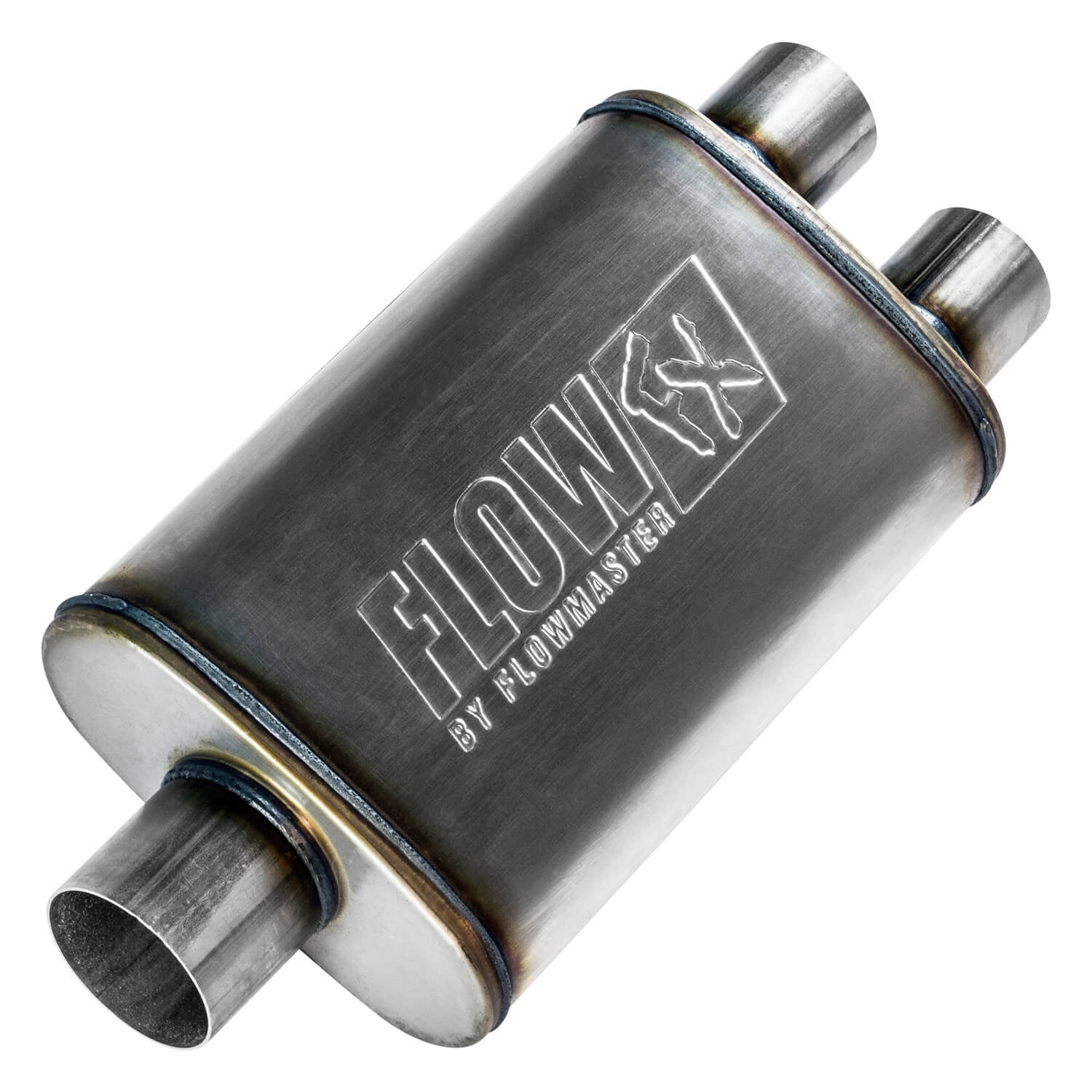 Flowmaster 72198 FlowFX Muffler 3" Center Inlet 2.5" Dual Outlet - Moderate Sound 409 Stainless Steel