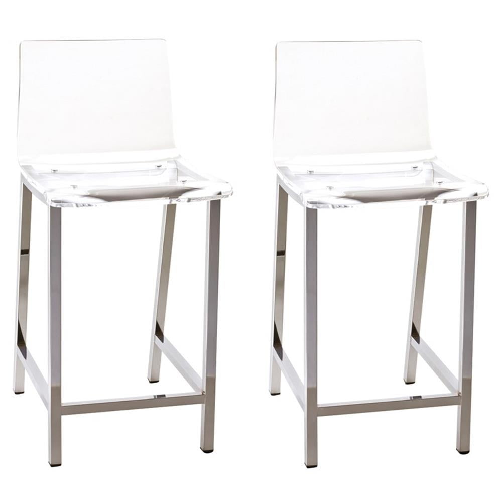 Fox Hill Trading Pure Decor 24" Acrylic Metal Counter Stools in Clear (Set of 2)