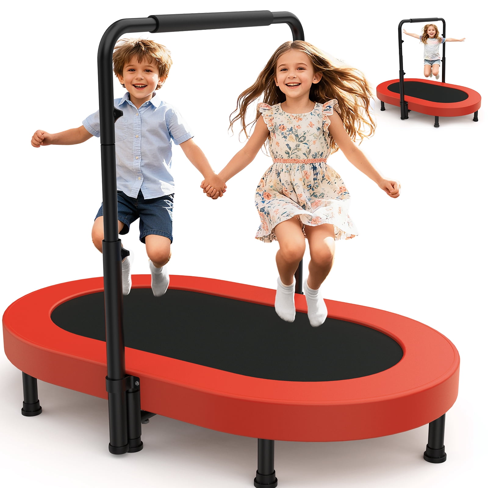 Foldable Trampoline, Mini Rebounder Trampoline with Adjustable Handle, Exercise Trampoline, Parent Child Trampoline Max 220lbs
