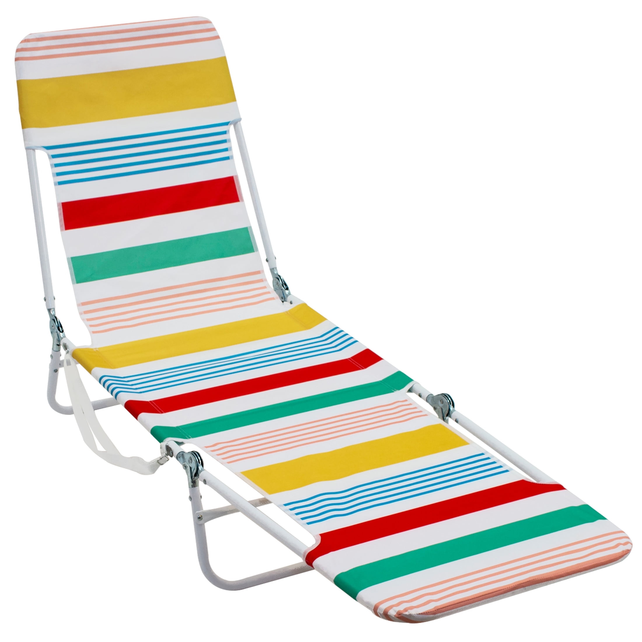 Rio Brands Portable Folding Weather-Resistant Beach Lounger Chair with Carrying Strap, Multicolor