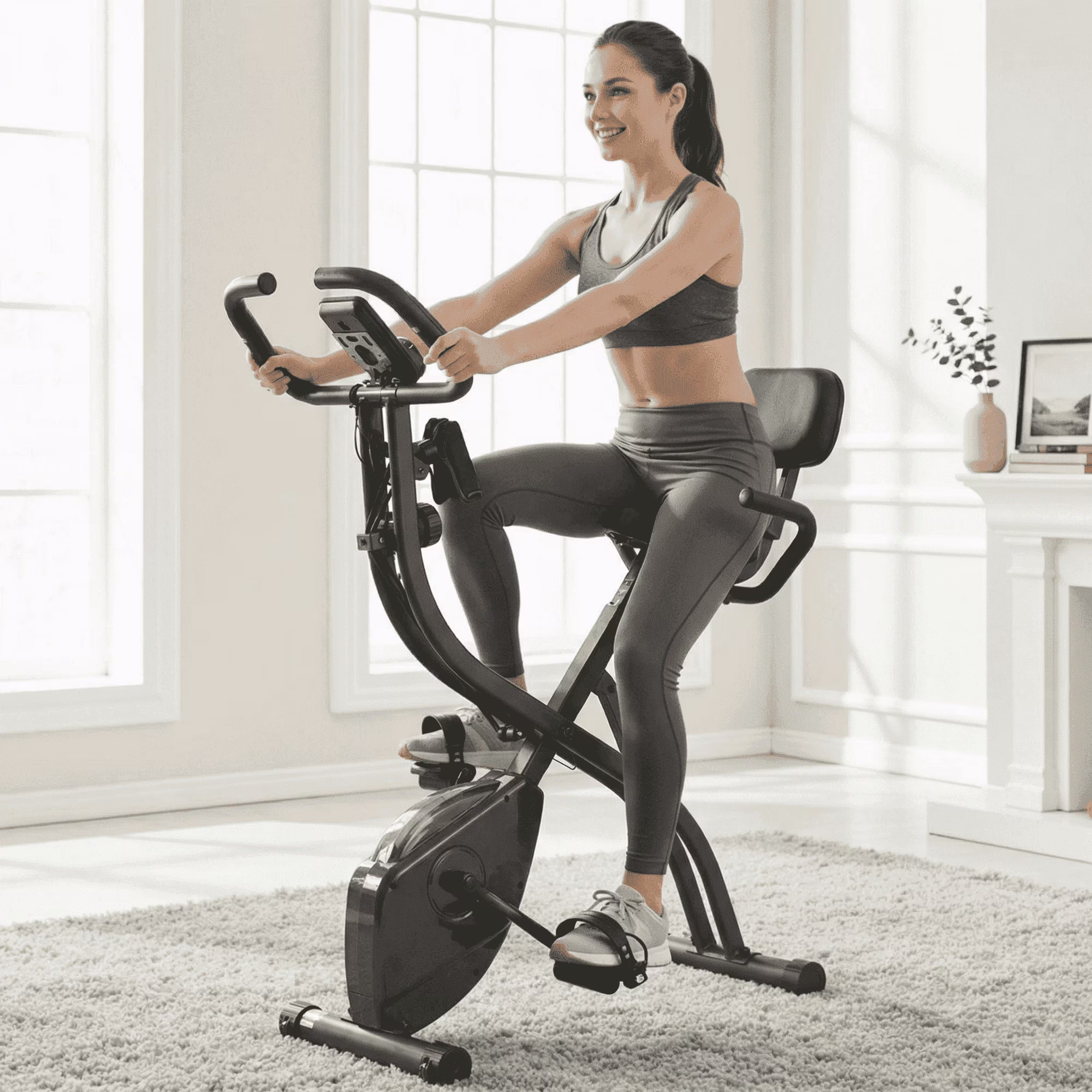 Naipo Folding Exercise Bike 3 in 1 Magnetic Stationary Recumbent Bike 10 Level Resistance for Home Use with Arm Resistance Bands