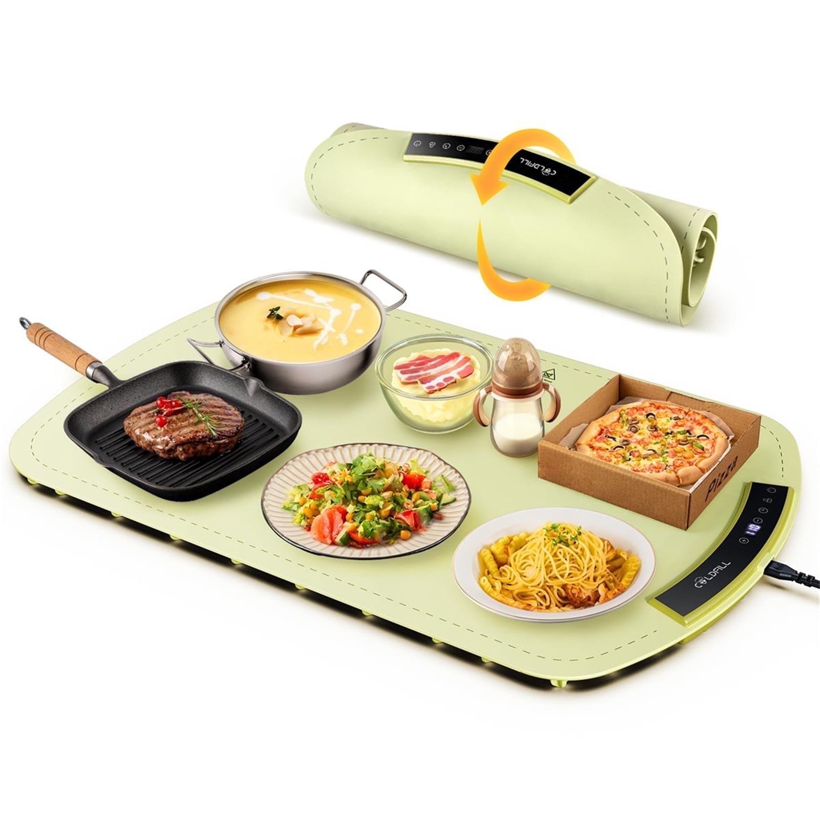 Food Warming Mat - COLDFILL Folding Electric Warming Tray with 8 TEMP Setting,Rollable & Portable,Silicone Nano-Material,Auto Shut-Off -Versatile Food Warmer for Buffet,Parties,Everyday Use(Green)