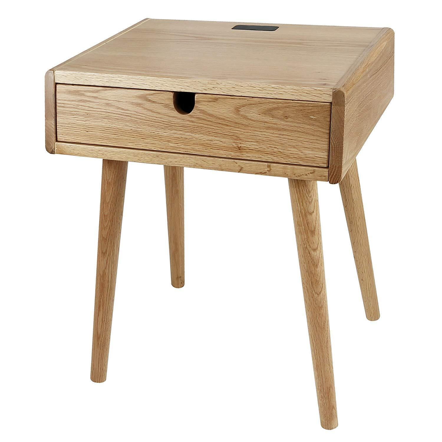 Freedom Nightstand/End Table with USB Ports Made of Solid Oak