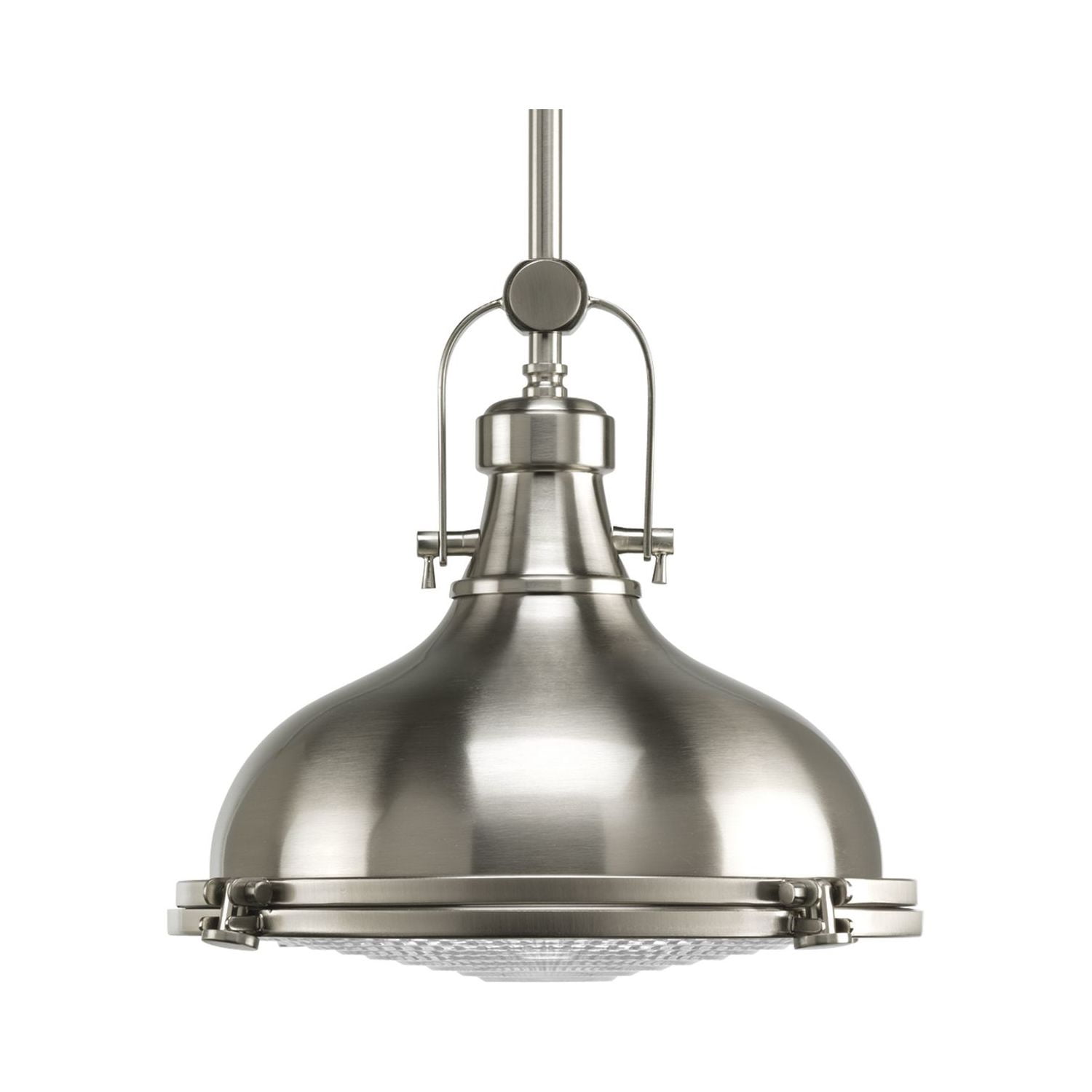 Fresnel Lens Collection One-Light Brushed Nickel Fresnel Glass Coastal Pendant Light