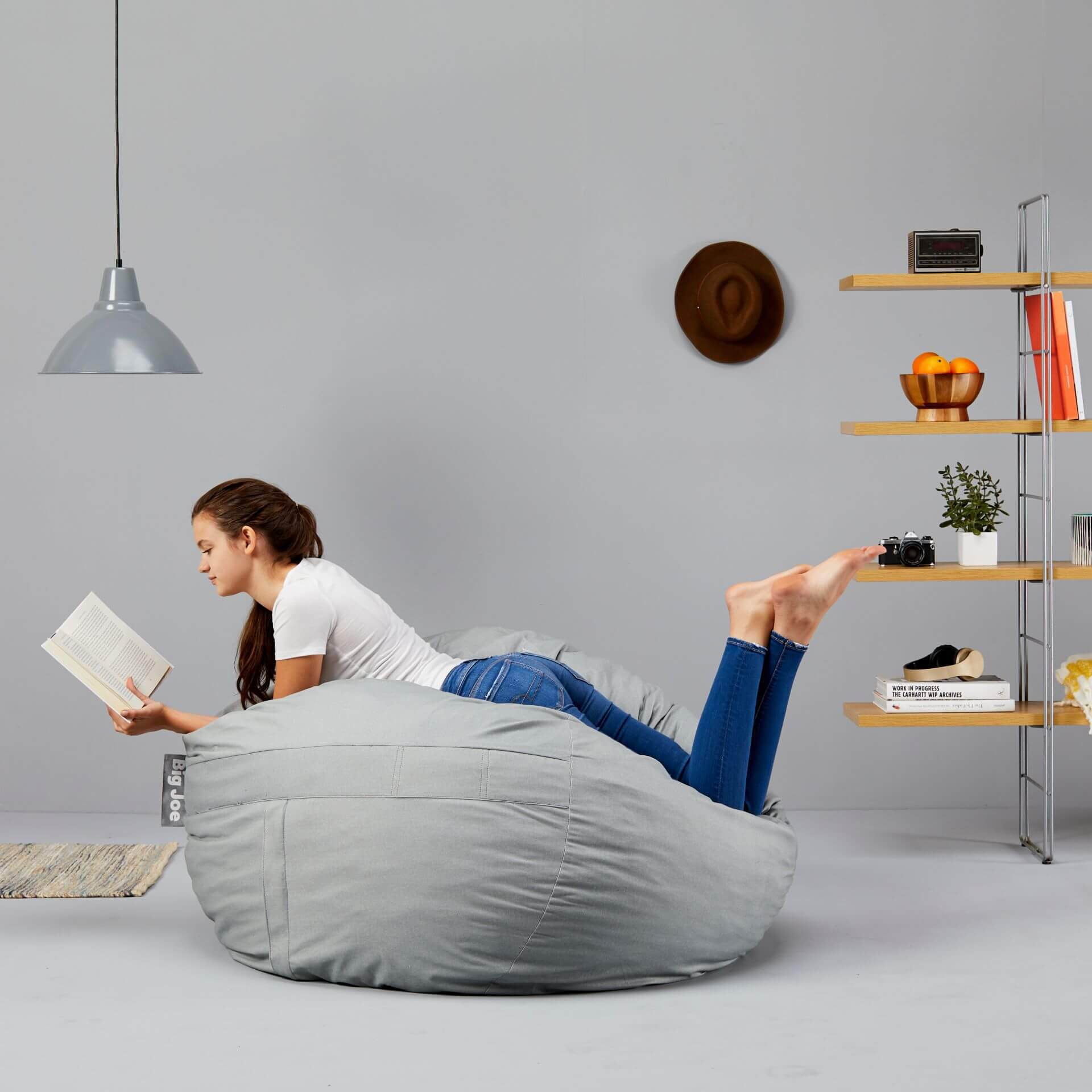 Big Joe Fuf 5Ft Oversized Foam Bean Bag Chair for Kids, Teens, Adults, Fog Lenox, Durable Woven Polyester, 5 foot Large Reading and Gaming Seat