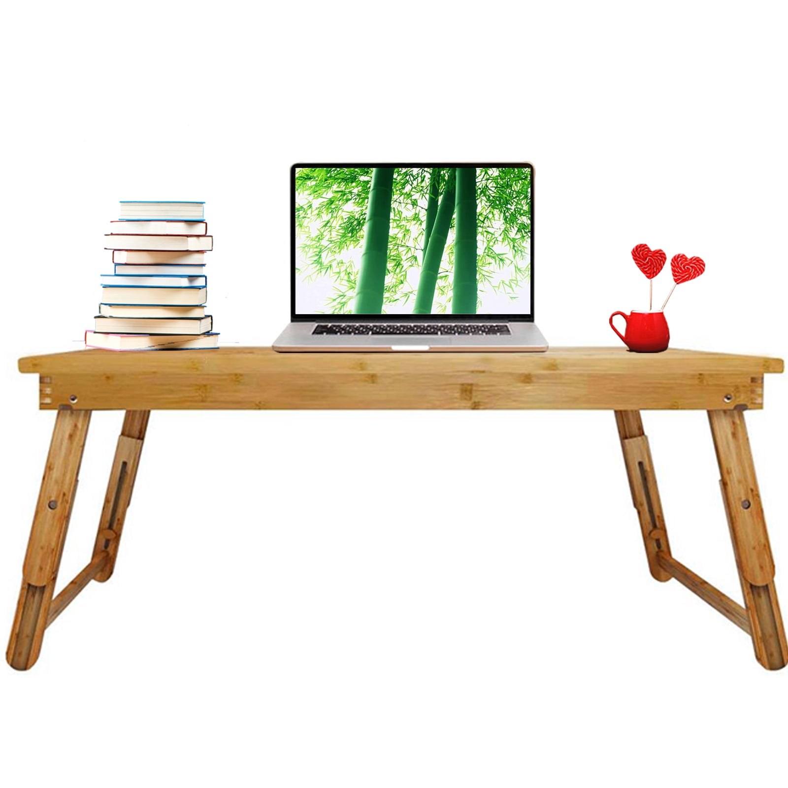 Fully Assembled Bamboo Coffee Table for Sitting on the Floor Living Room Foldable Legs Adjustable Height Japanese