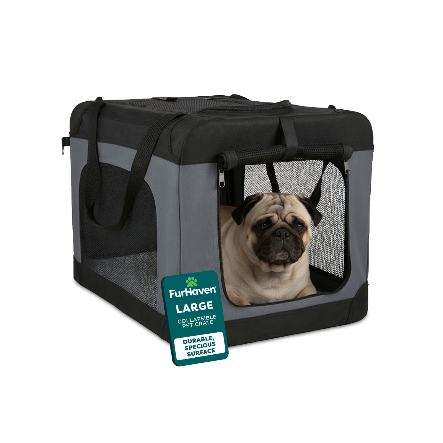 FurHaven® Pet Products Collapsible Pet Crate, Black, Large, 24 Lb Limit