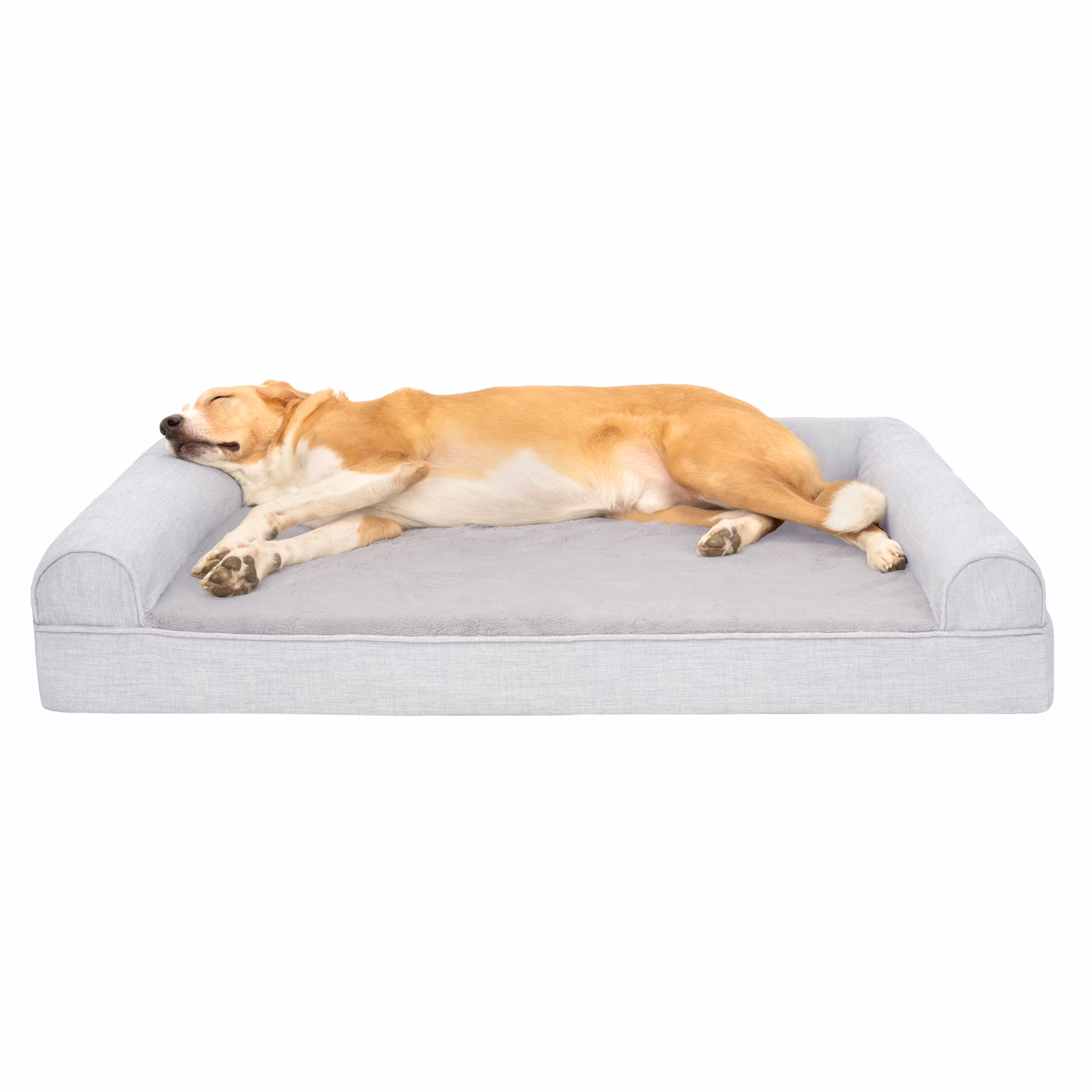 FurHaven Plush & Performance Linen Orthopedic Sofa Pet Bed for Dogs & Cats - Mist Gray, Jumbo Plus