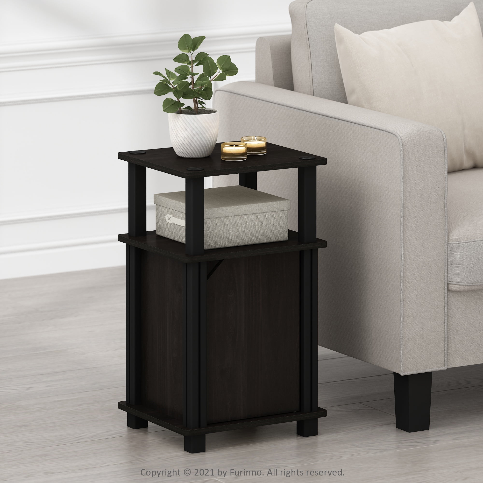 Furinno Brahms 3-Tier End Table with Door Set of 2, Espresso, Black
