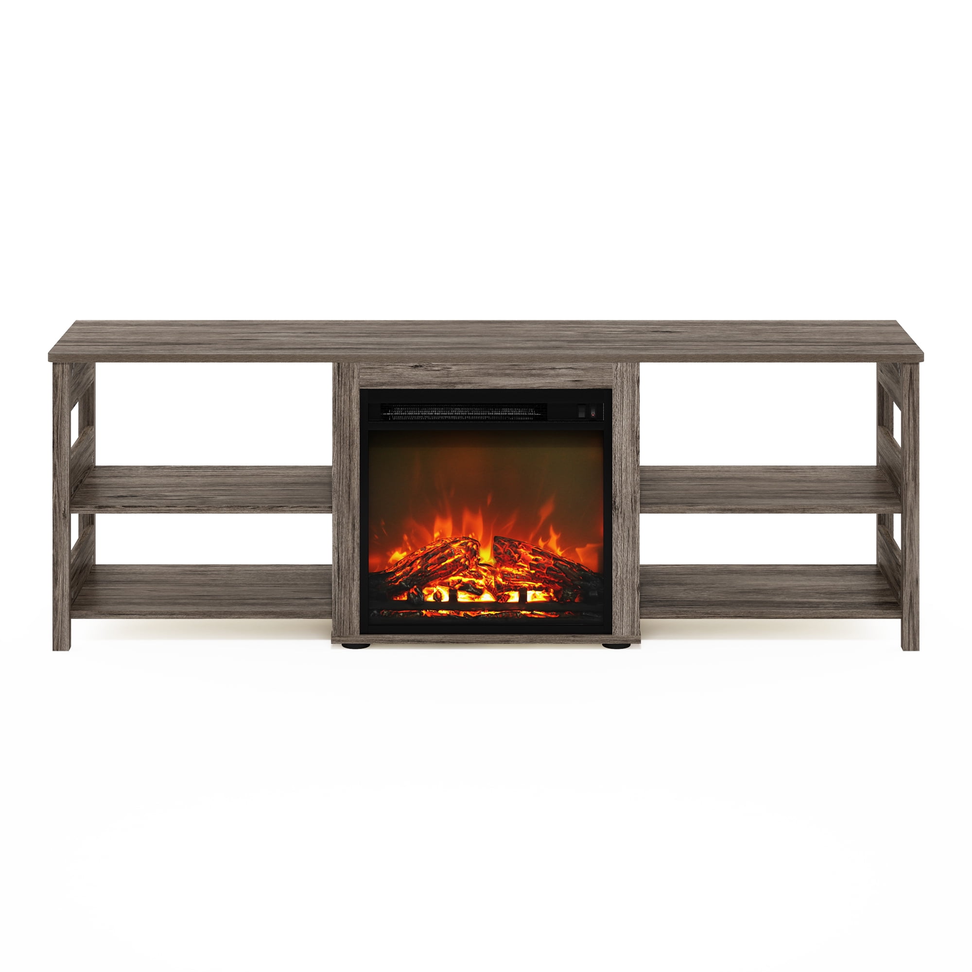 Furinno Montale 70 Inch TV Stand with Fireplace, Rustic Oak