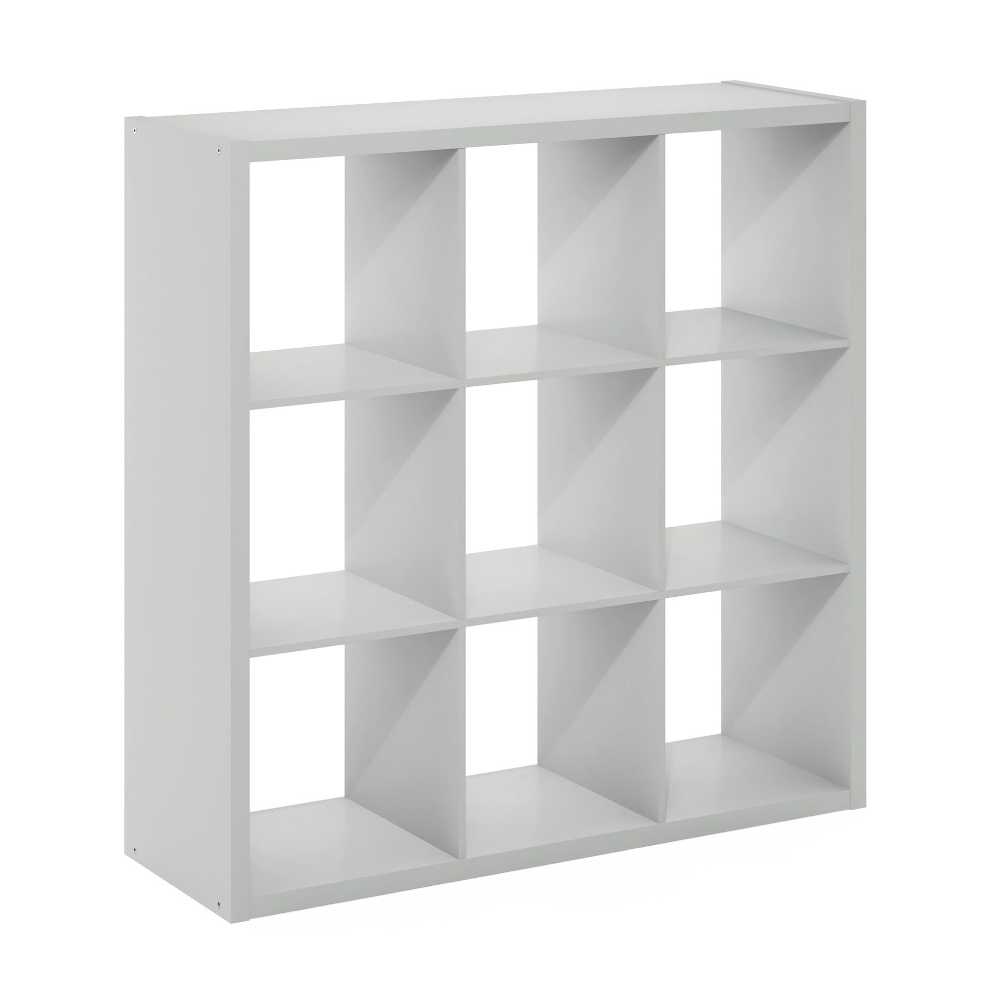Furinno CUBICLE Book Shelf, 9-Cube Bookshelf, Extra Thick Frame Reversible Bookcase with Open Back, 14.6 x 44 x 44, for Living Room, Bedroom, Home Office, Light Grey