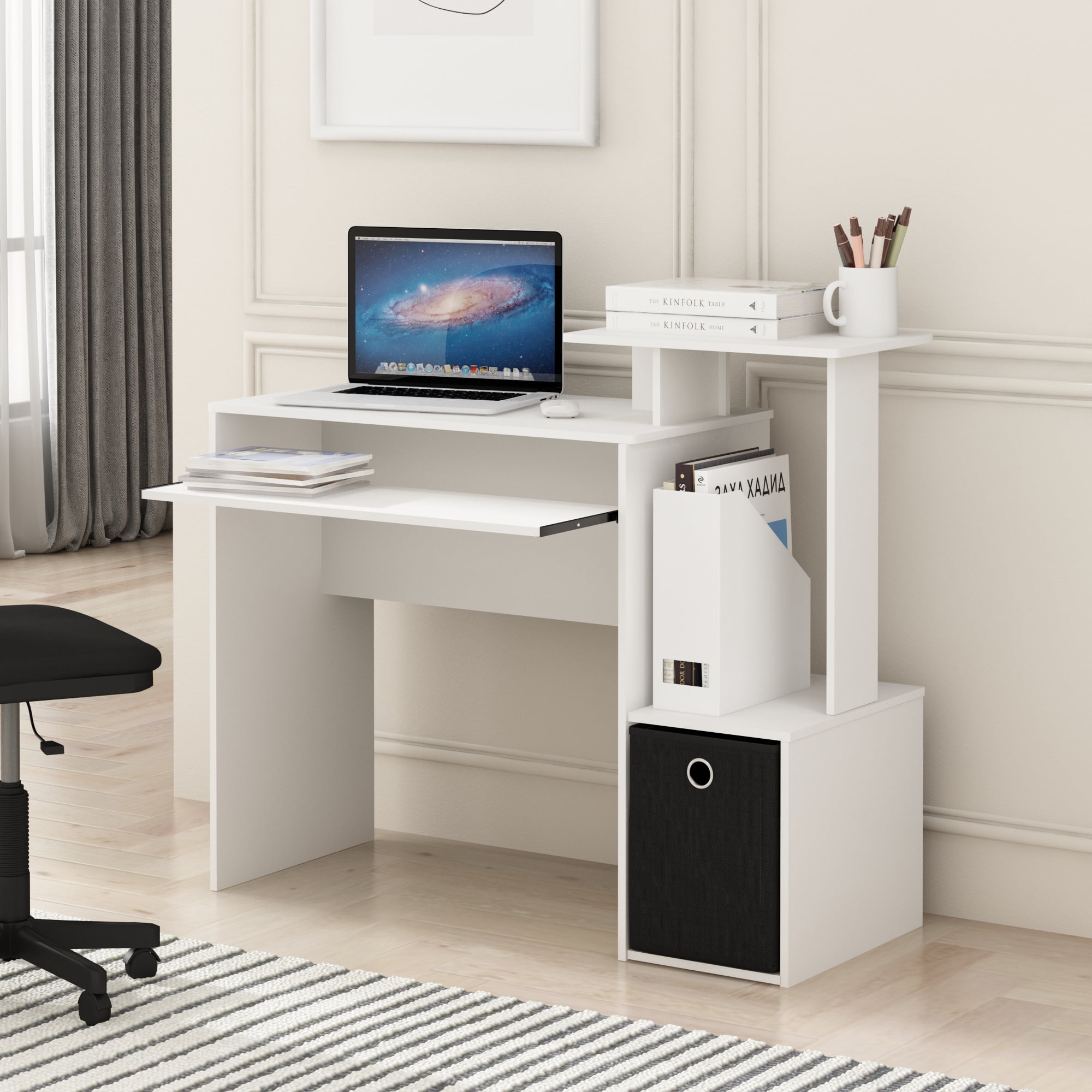 Furinno Econ Multipurpose Home Office Computer Writing Desk with Bin, White, Multiple Colors