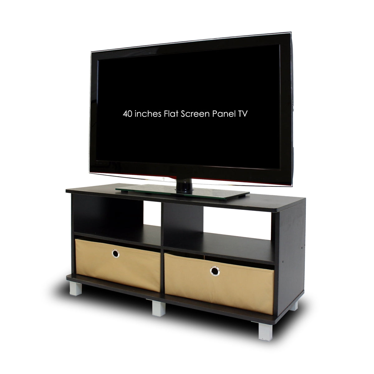 Furinno Entertainment Center with 2 Bin Drawers, Espresso / Brown