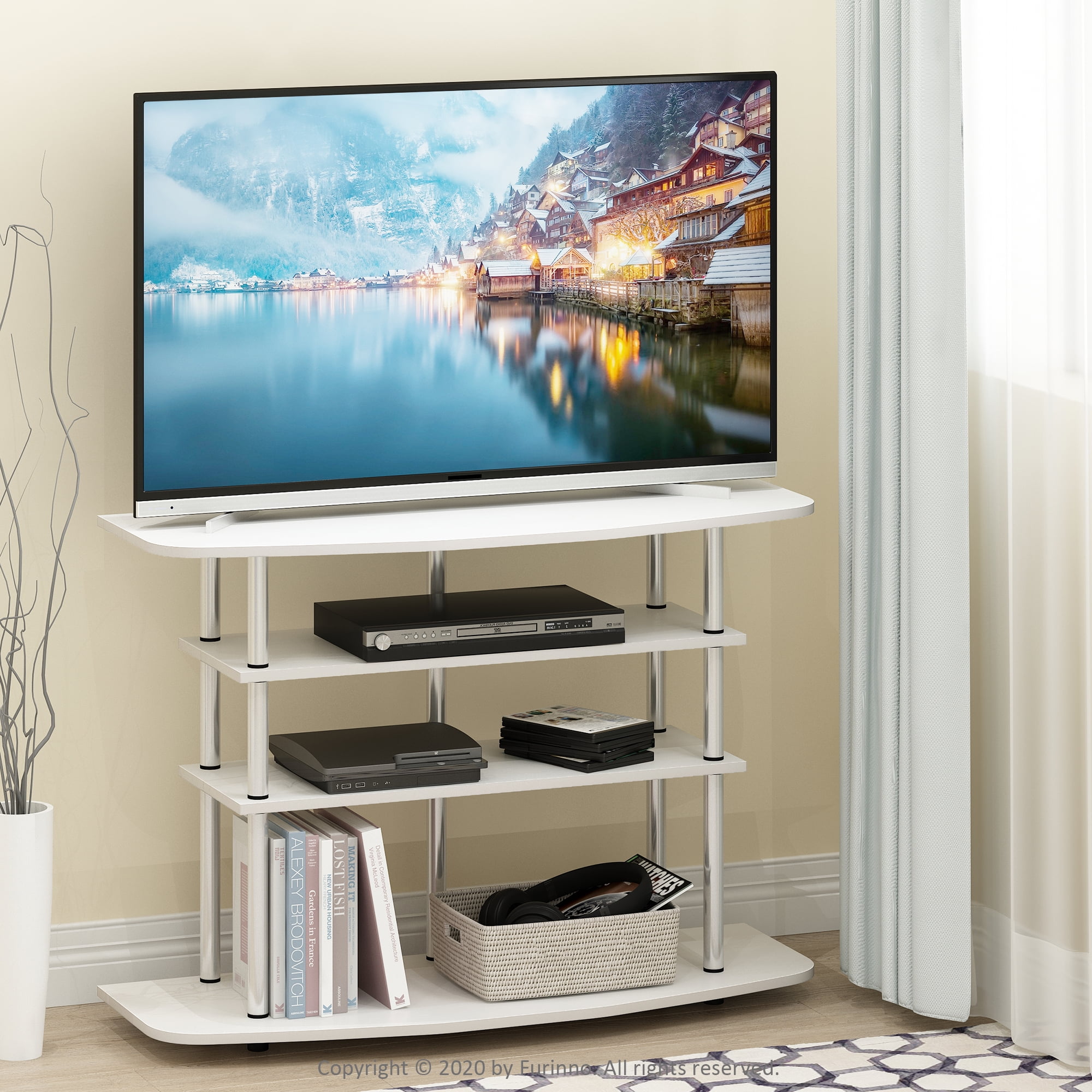 Furinno Frans Turn-N-Tube 4-Tier TV Stand for TV up to 46, White Oak