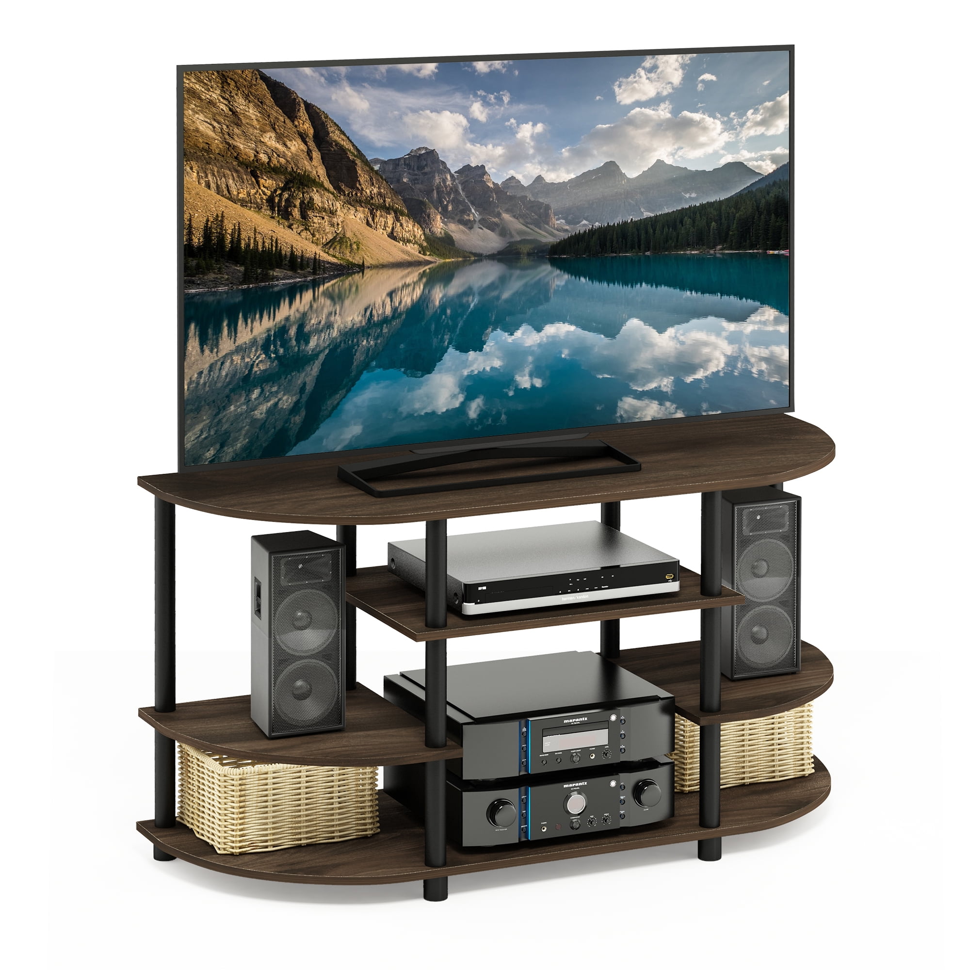 Furinno JAYA 15116 Simple Design Corner TV Stand, Columbia Walnut/Black