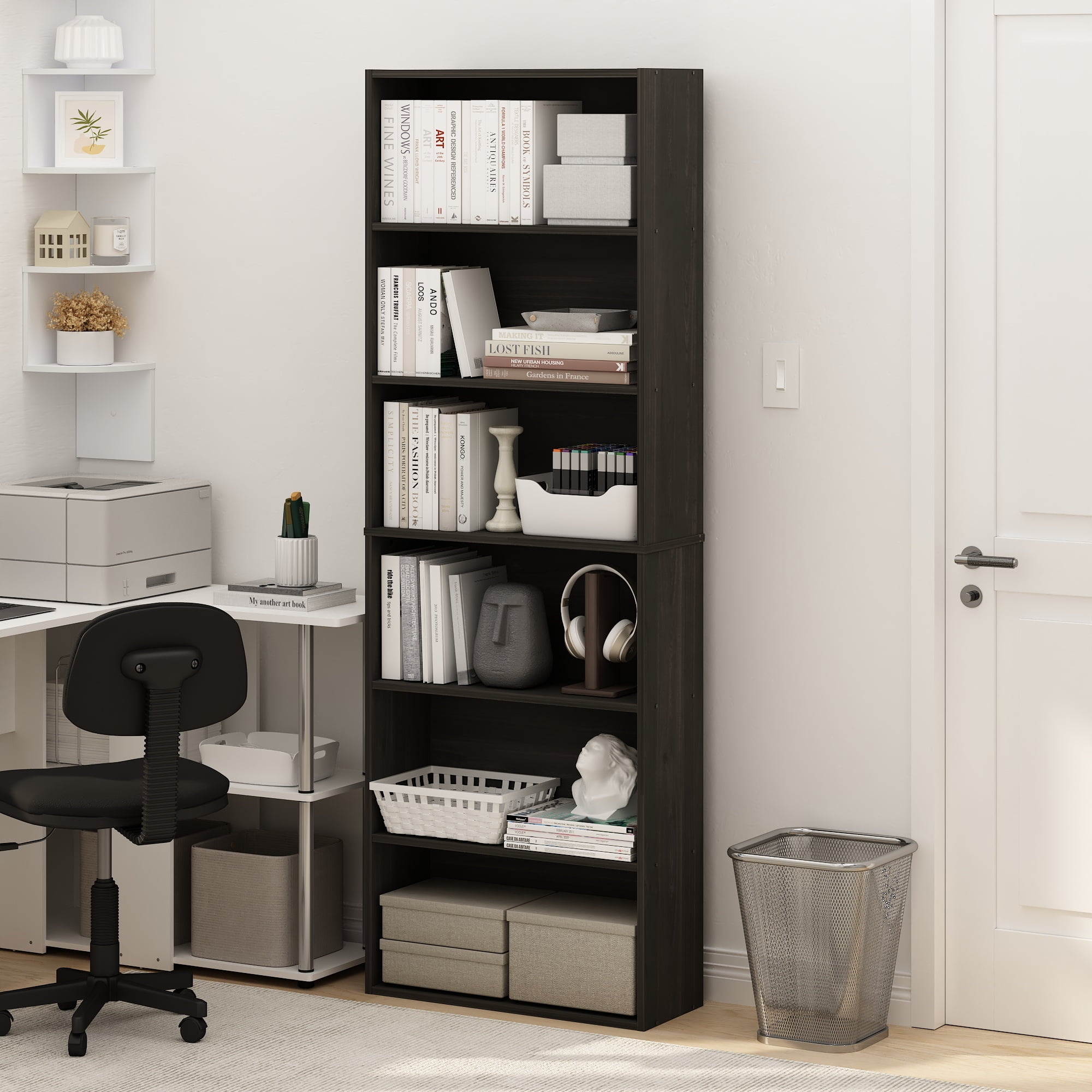Furinno JAYA Simply Home Free Standing Adjustable 6-Tier Open Storage Bookcase, Espresso
